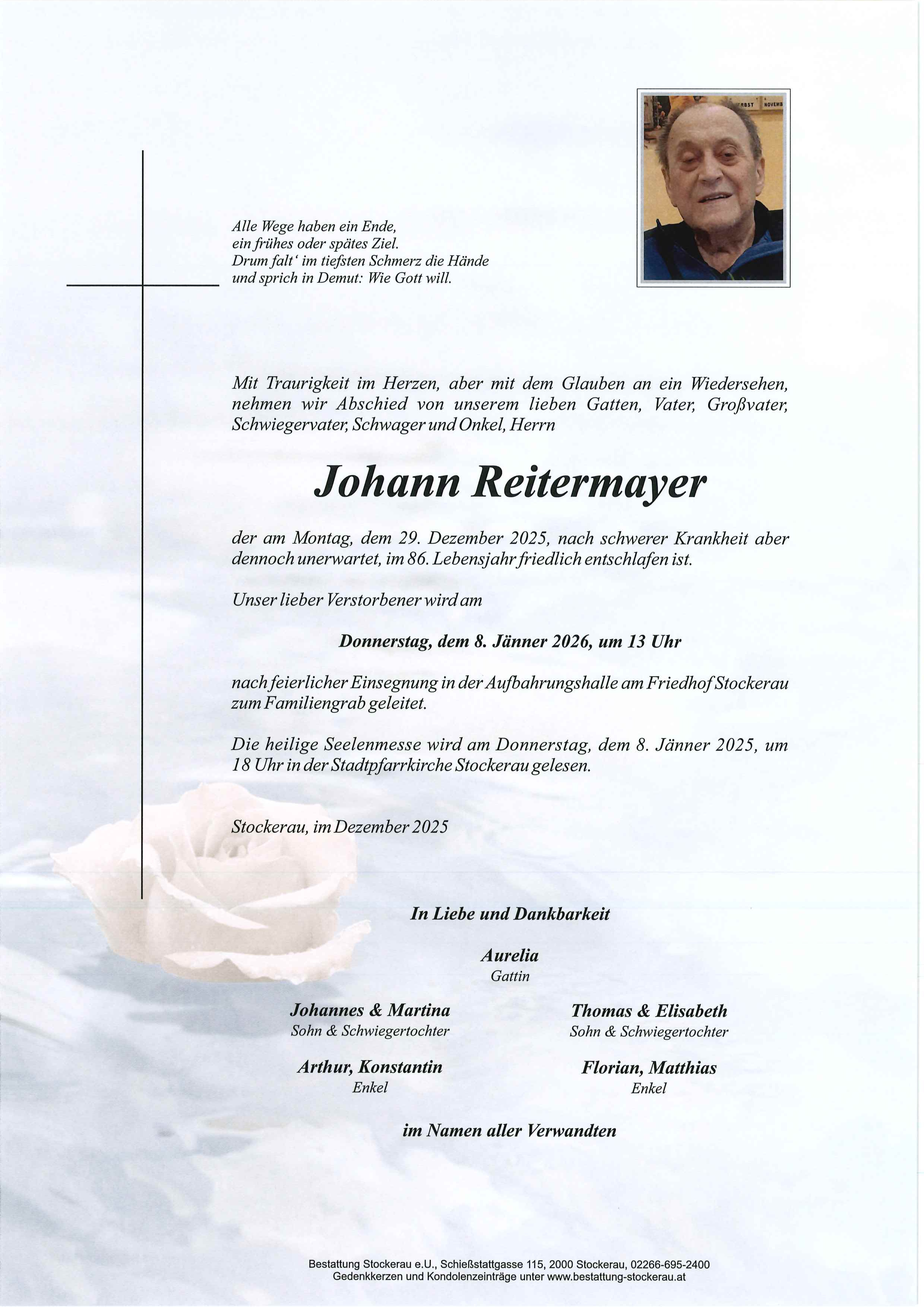 Traueranzeige von Johann Reitermayer