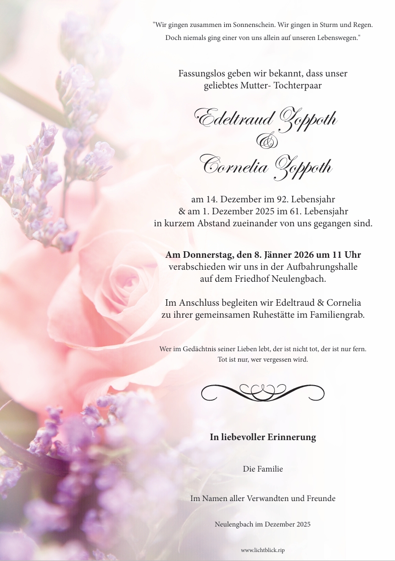 Traueranzeige von Edeltraud Zoppoth