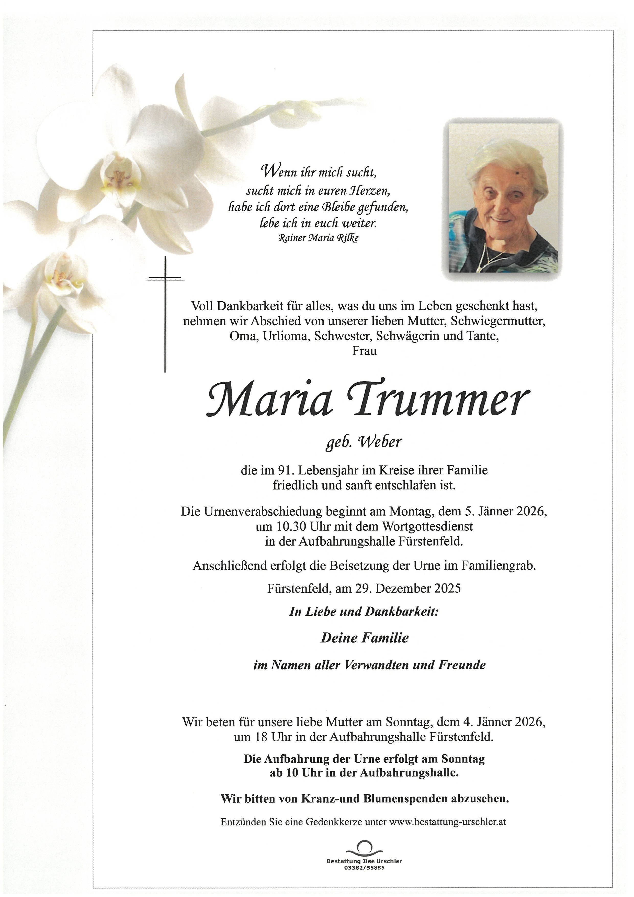 Traueranzeige von Maria Trummer