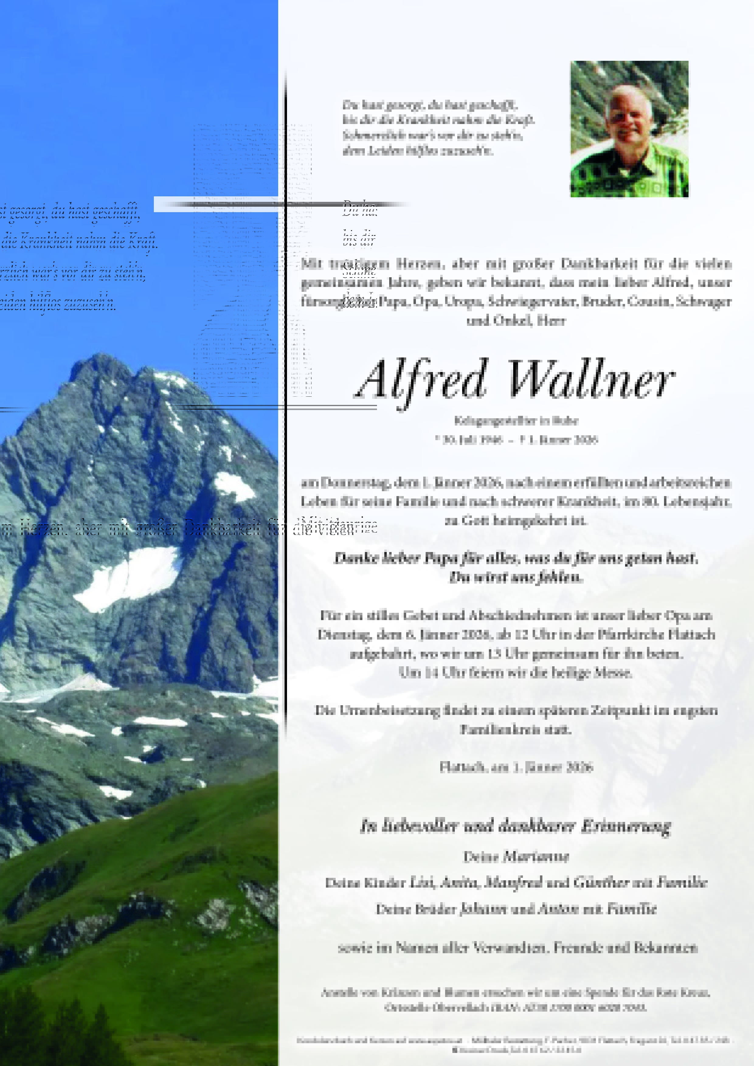 Traueranzeige von Alfred Wallner