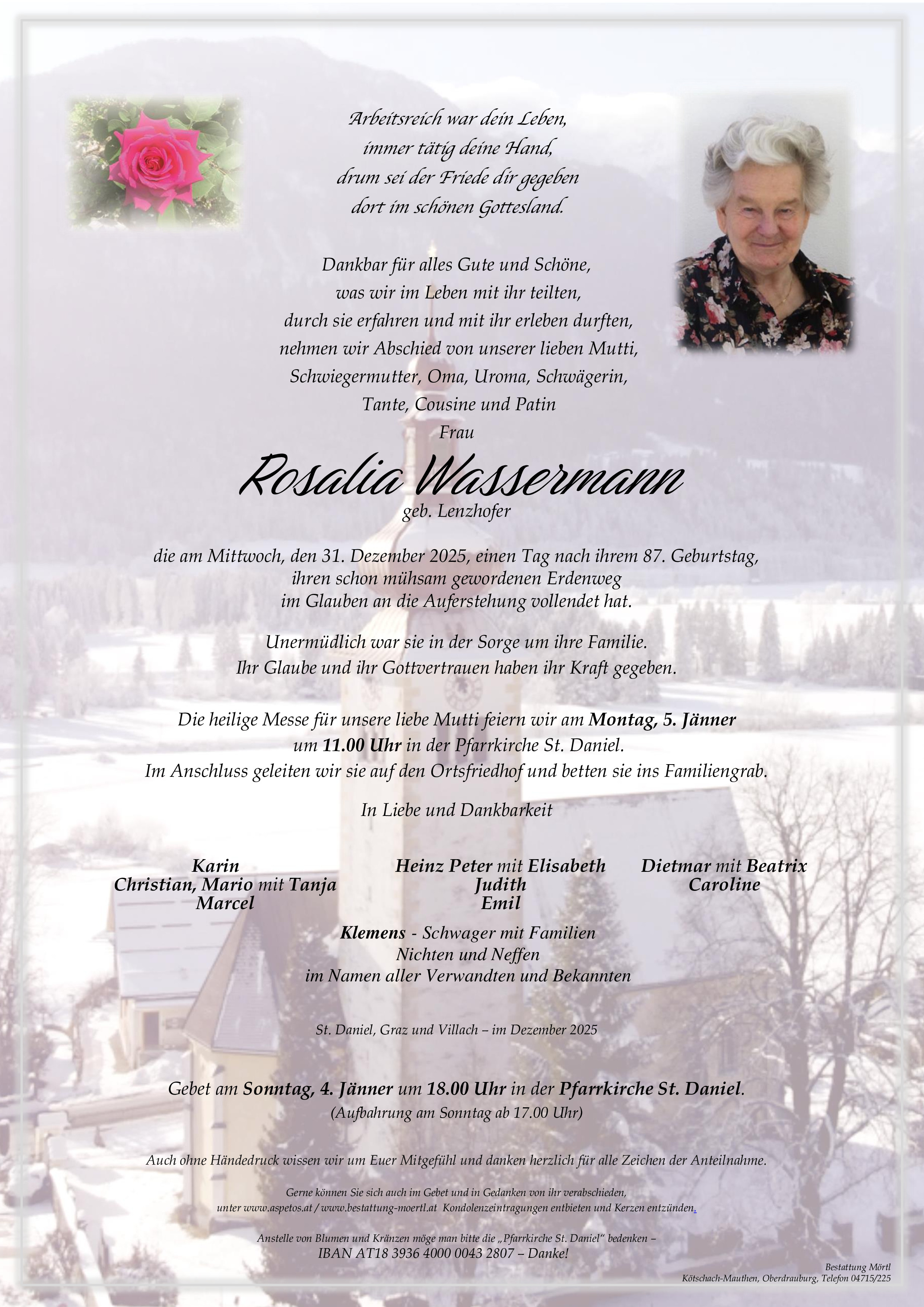 Traueranzeige von Rosalia Wassermann