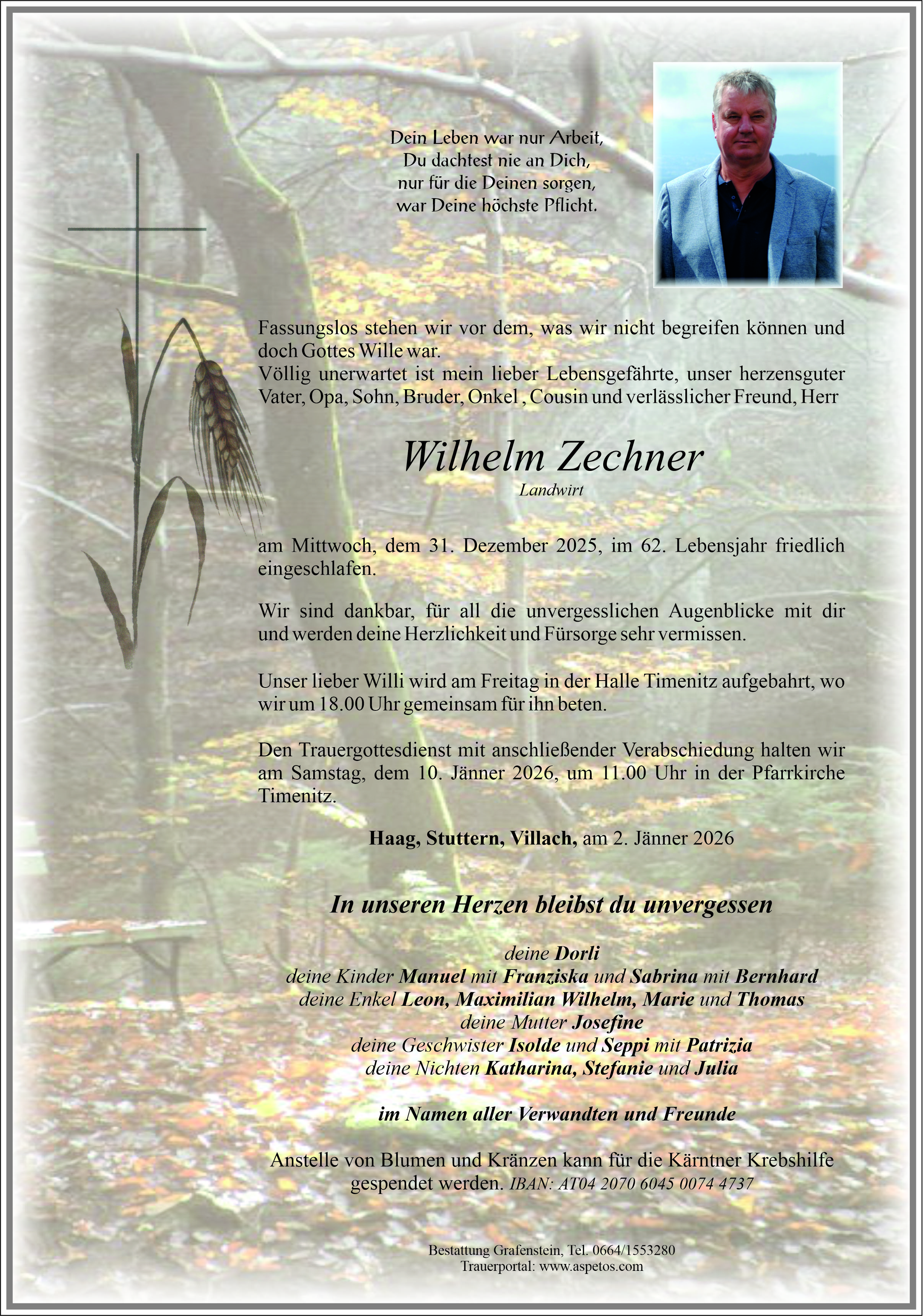 Traueranzeige von Wilhelm Zechner