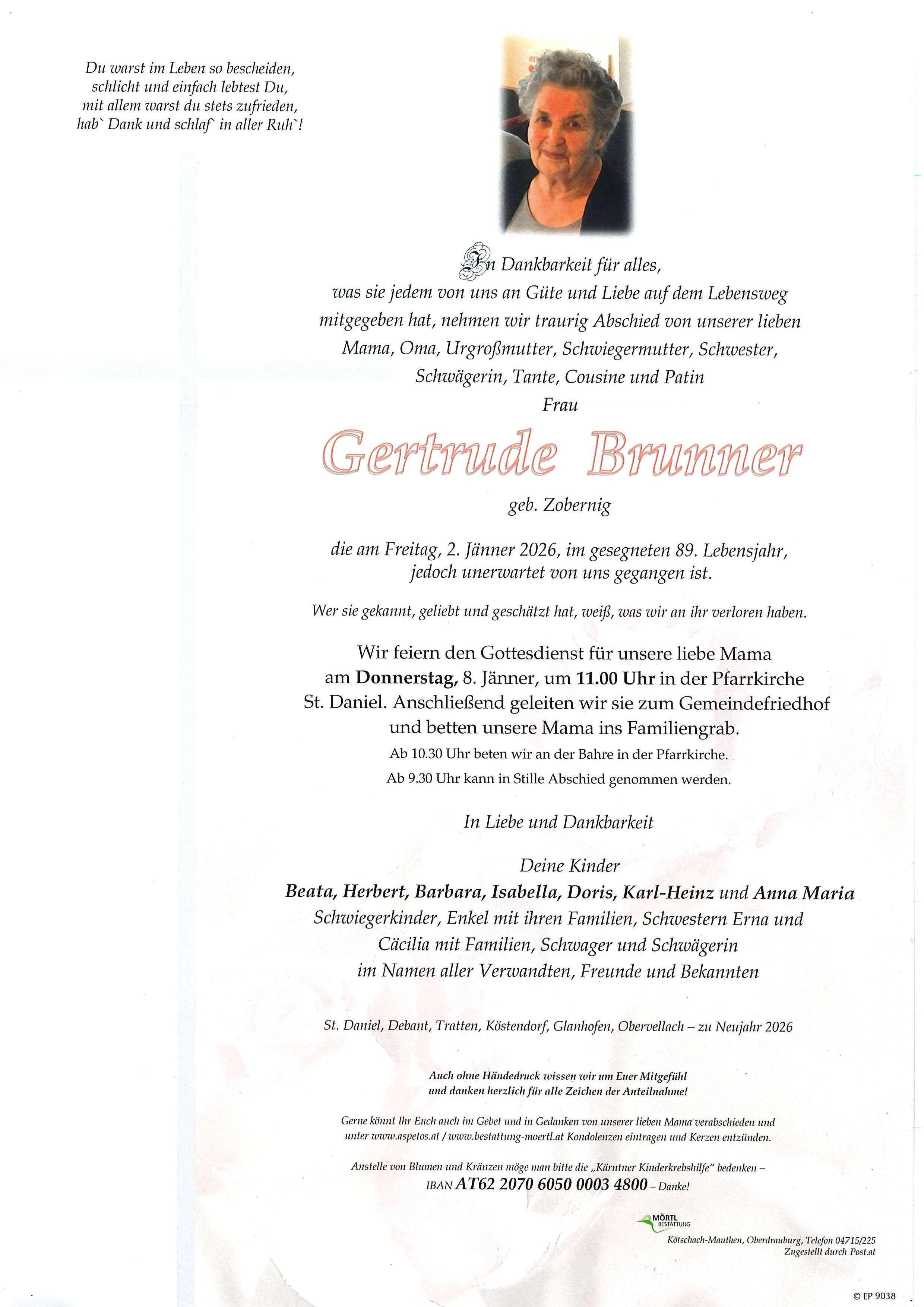 Traueranzeige von Gertrude Brunner