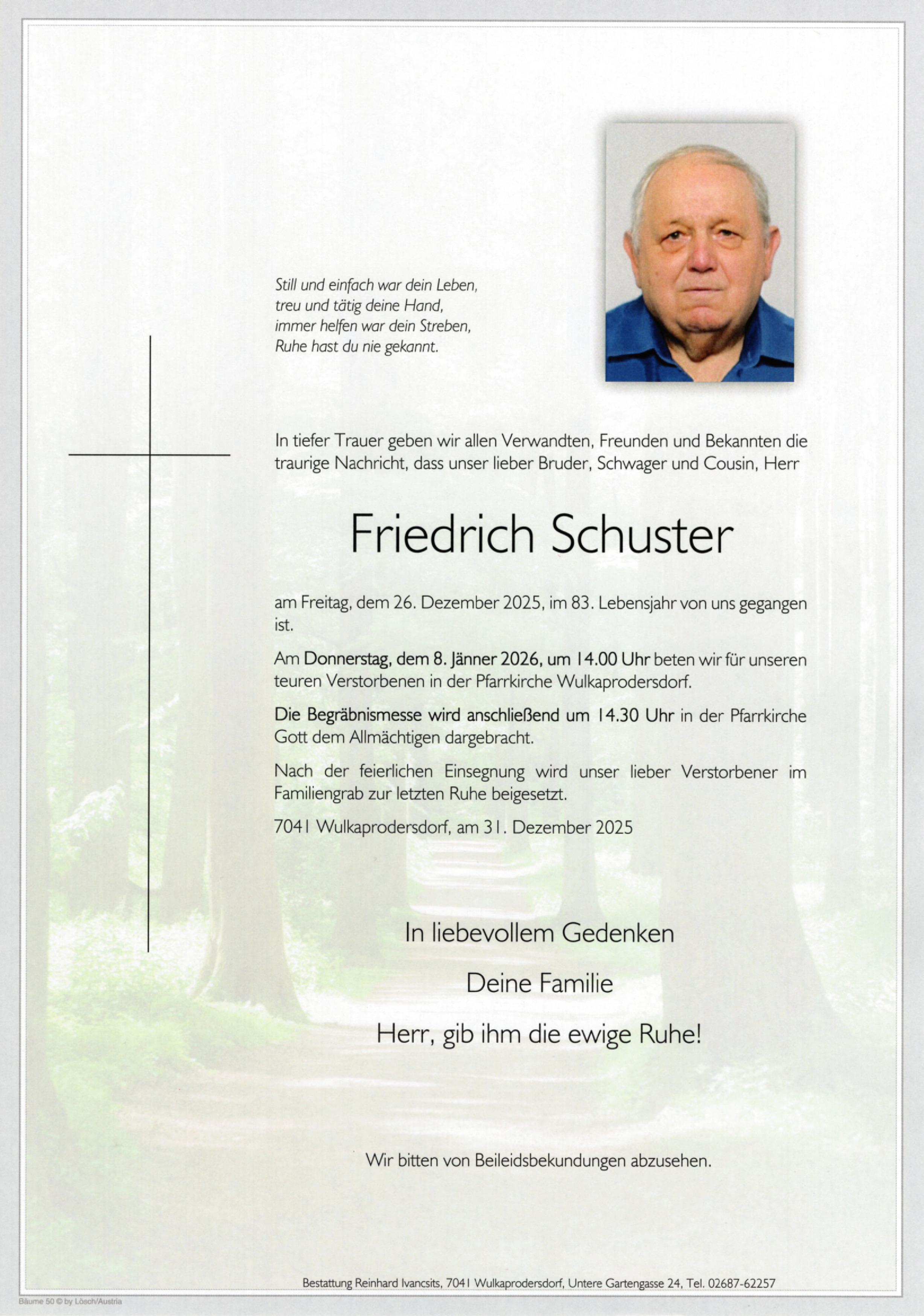Traueranzeige von Friedrich Schuster