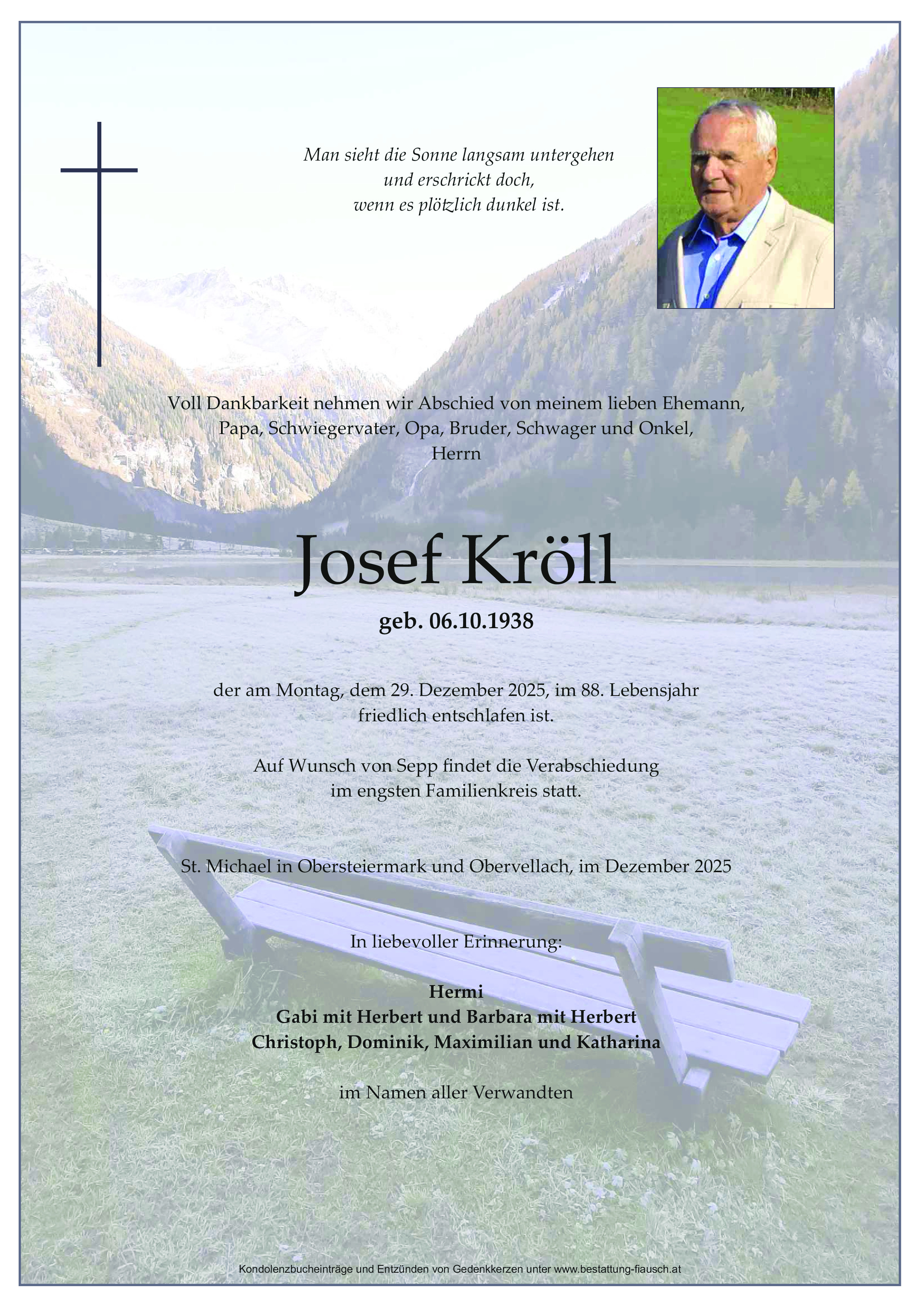Traueranzeige von Josef Adolf Kröll
