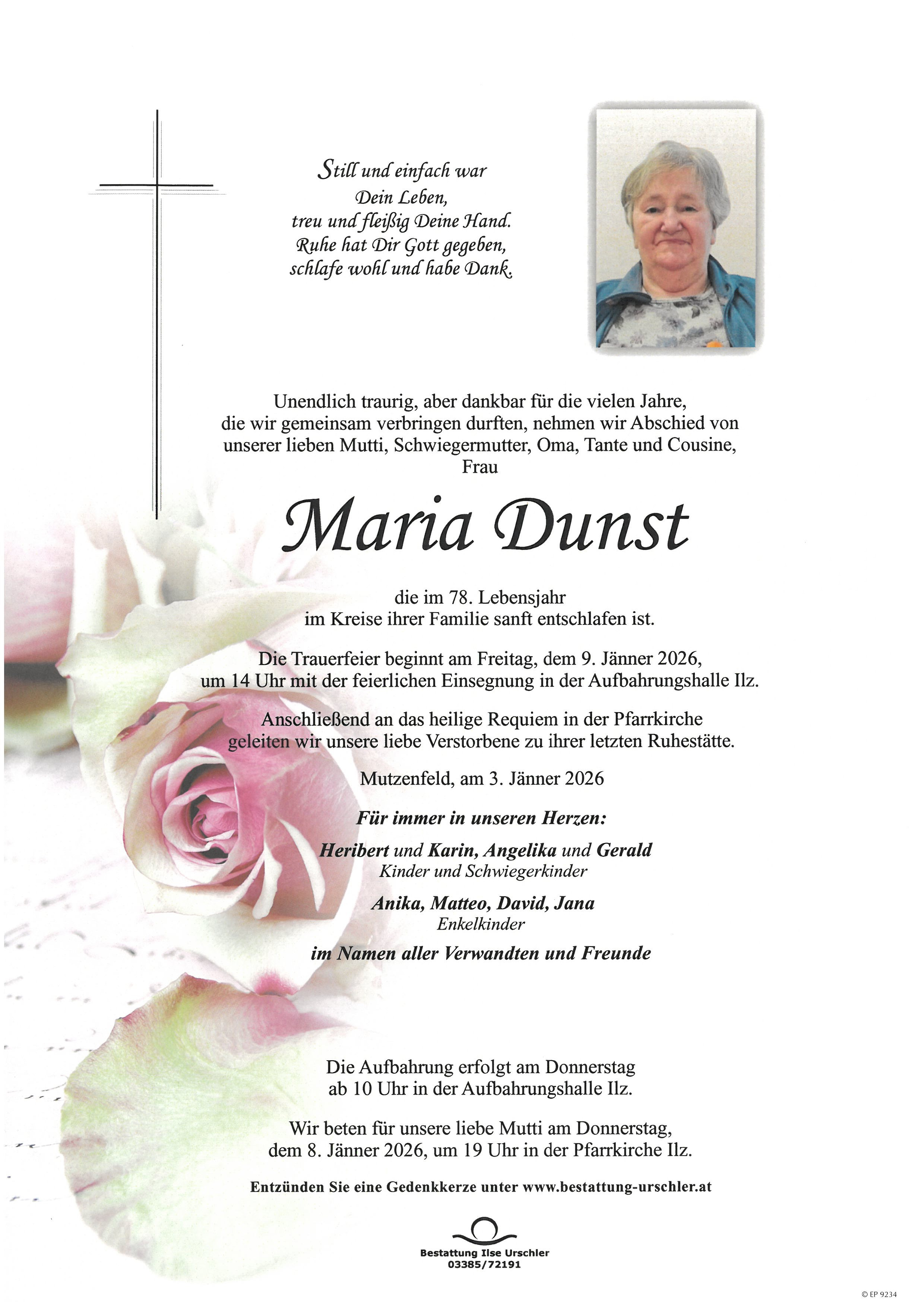 Traueranzeige von Maria Dunst