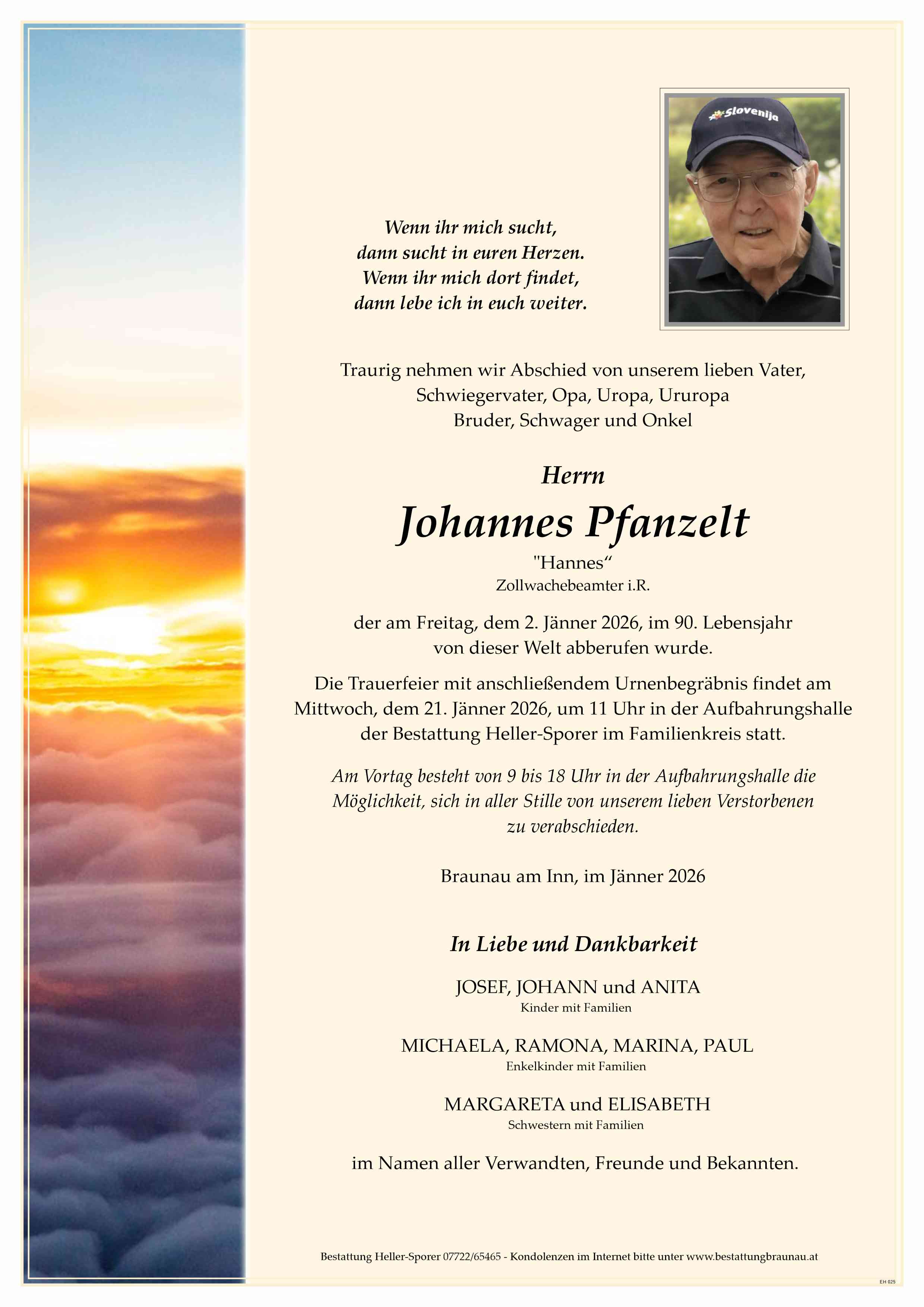 Traueranzeige von Johannes Pfanzelt