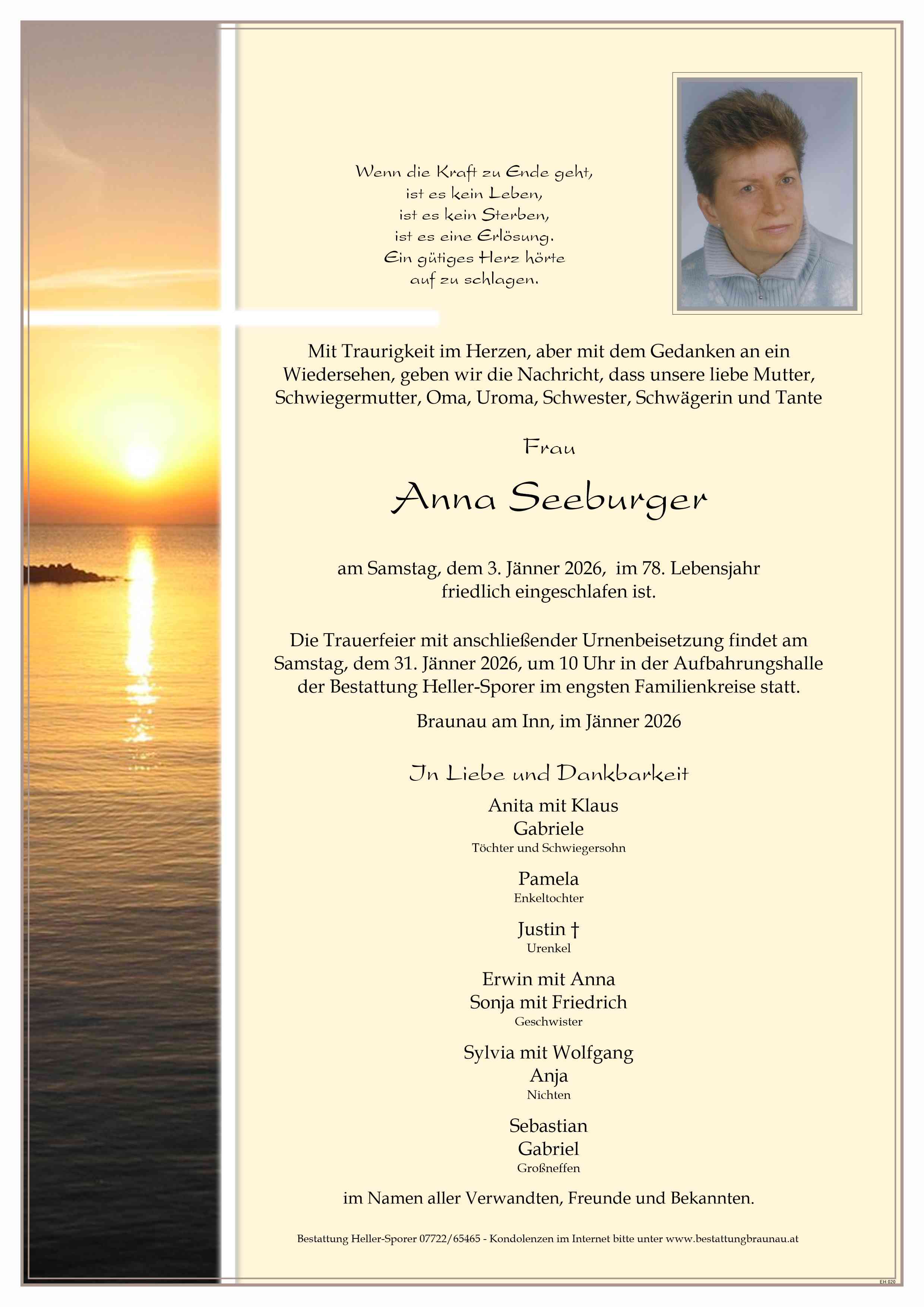 Traueranzeige von Anna Seeburger