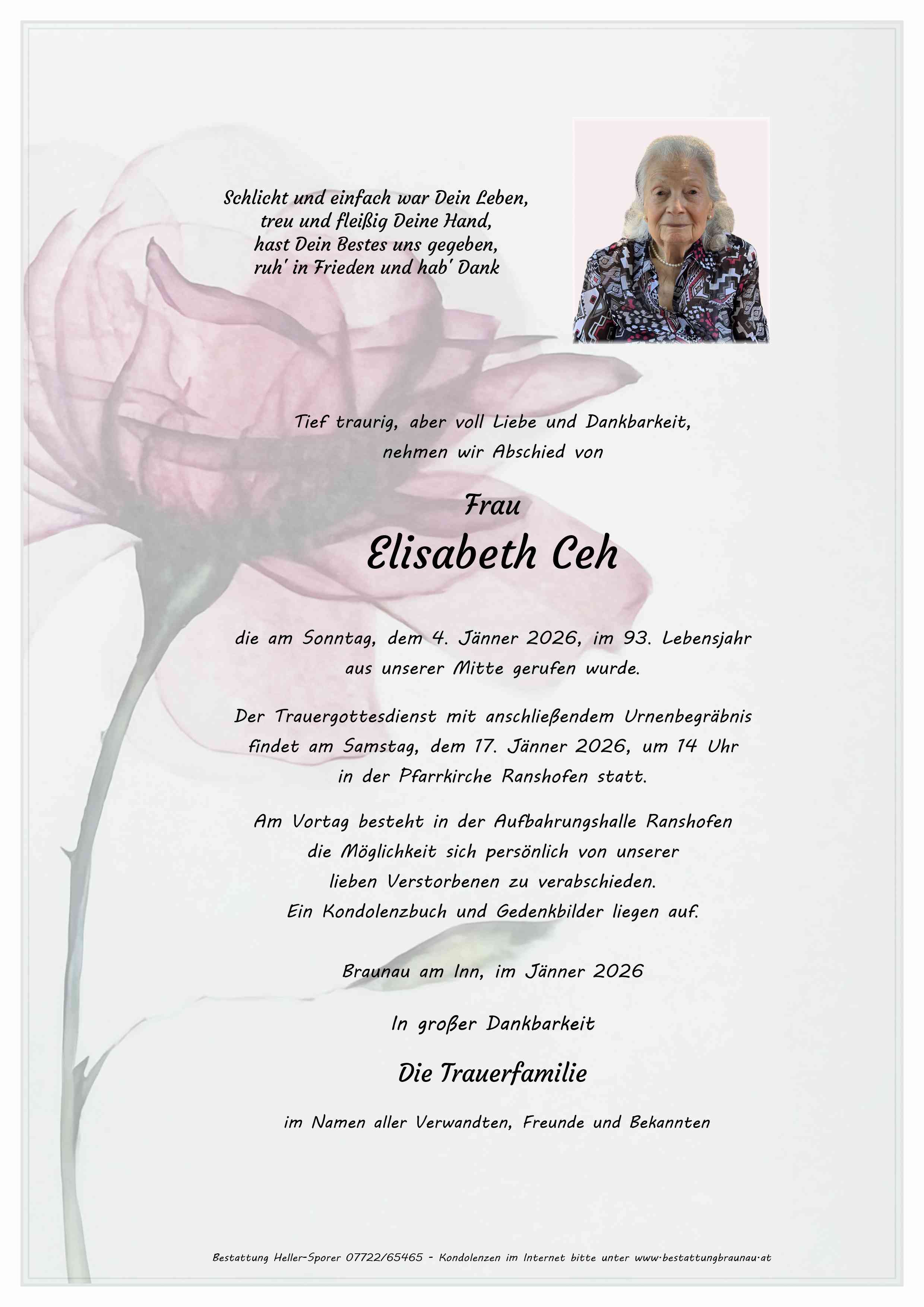 Traueranzeige von Elisabeth Ceh