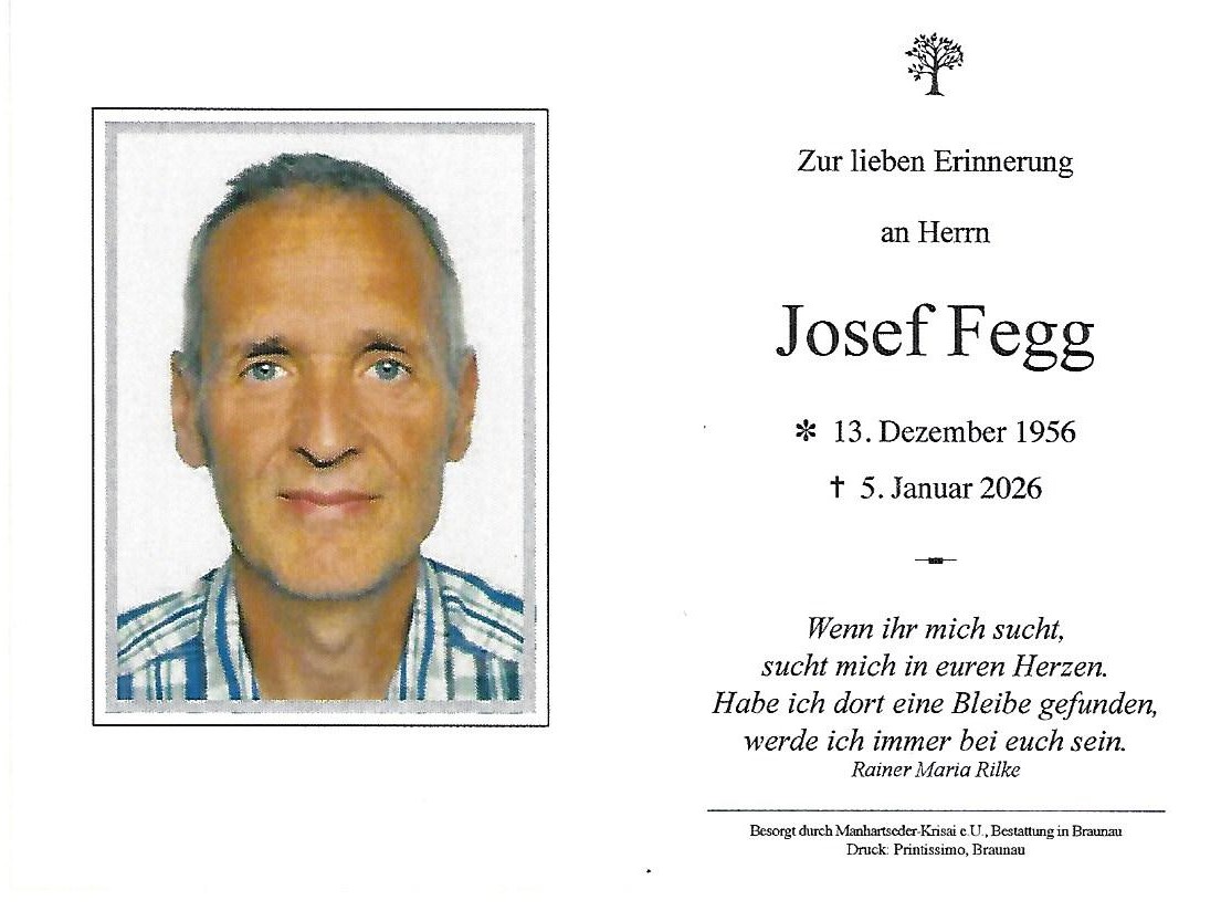 Traueranzeige von Josef Fegg