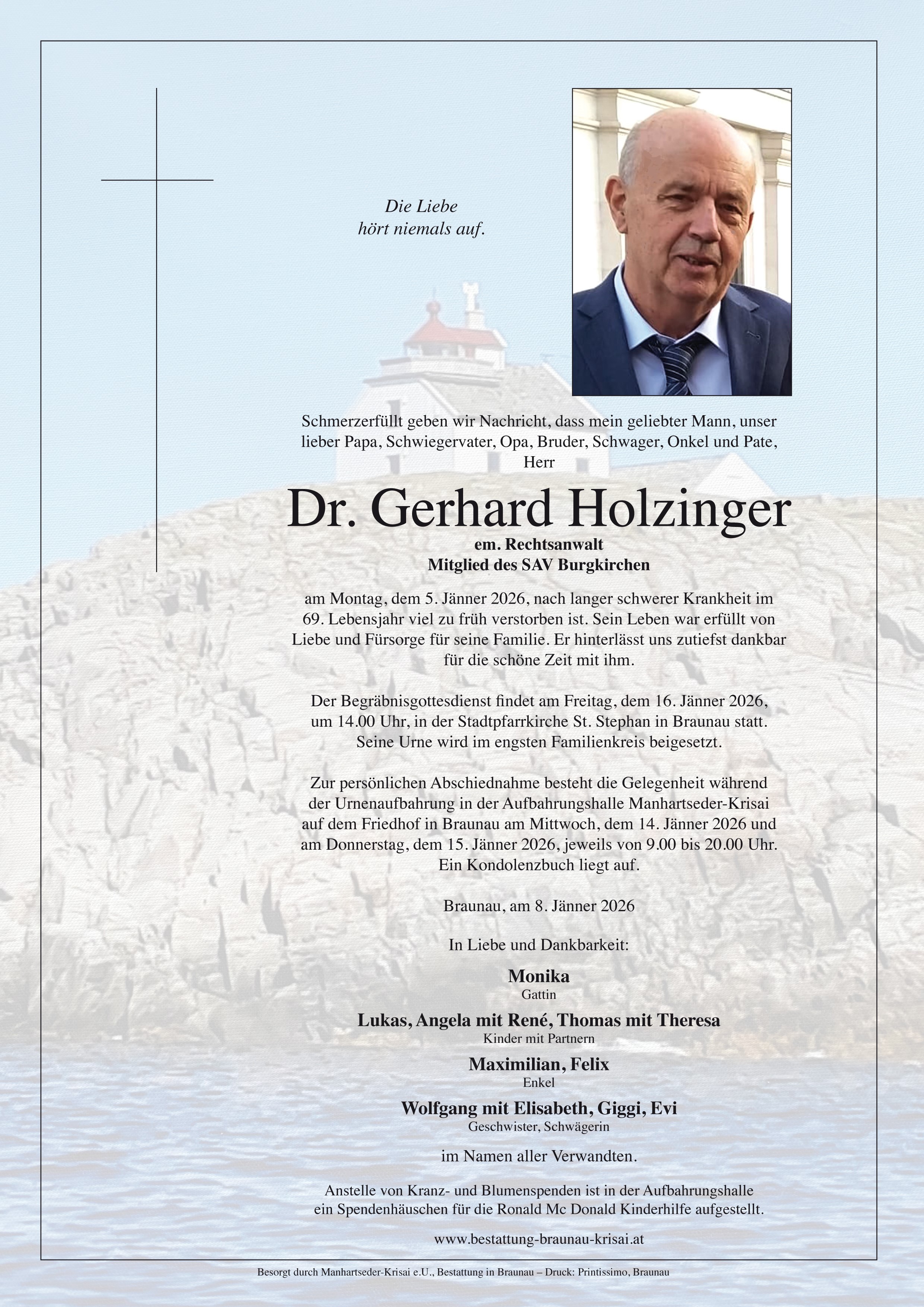 Traueranzeige von Dr. Gerhard Holzinger