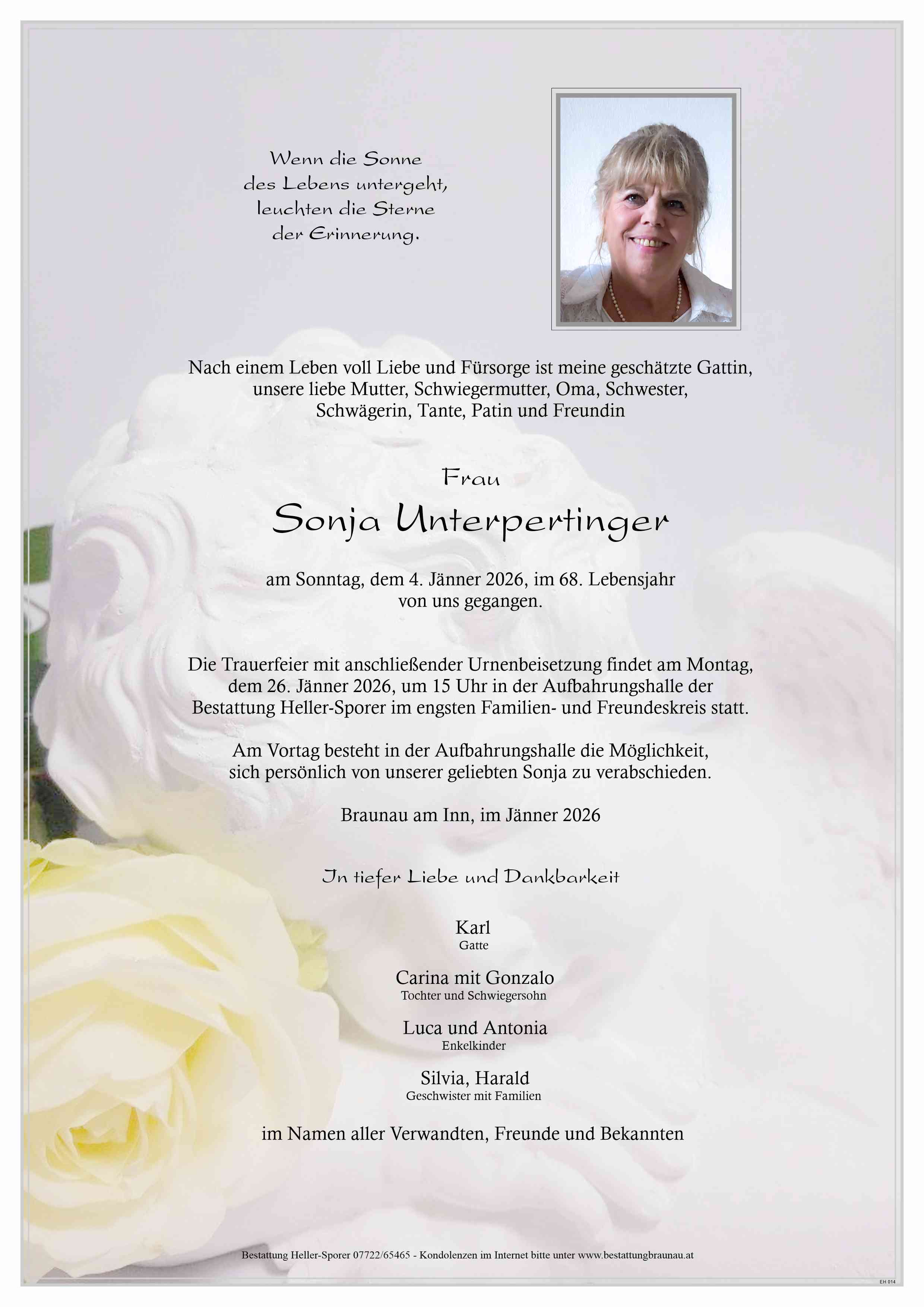 Traueranzeige von Sonja Unterpertinger