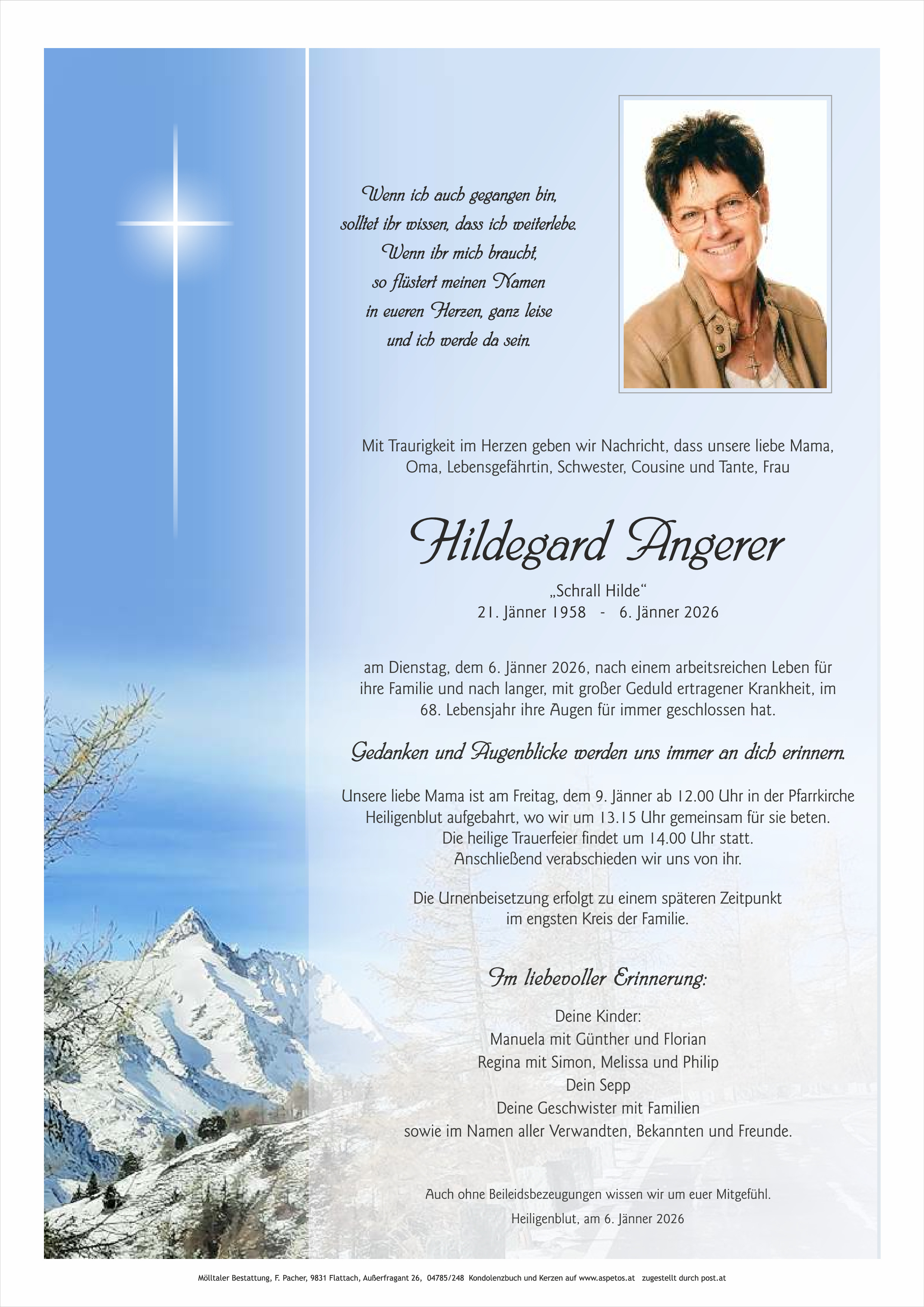 Traueranzeige von Hildegard Angerer