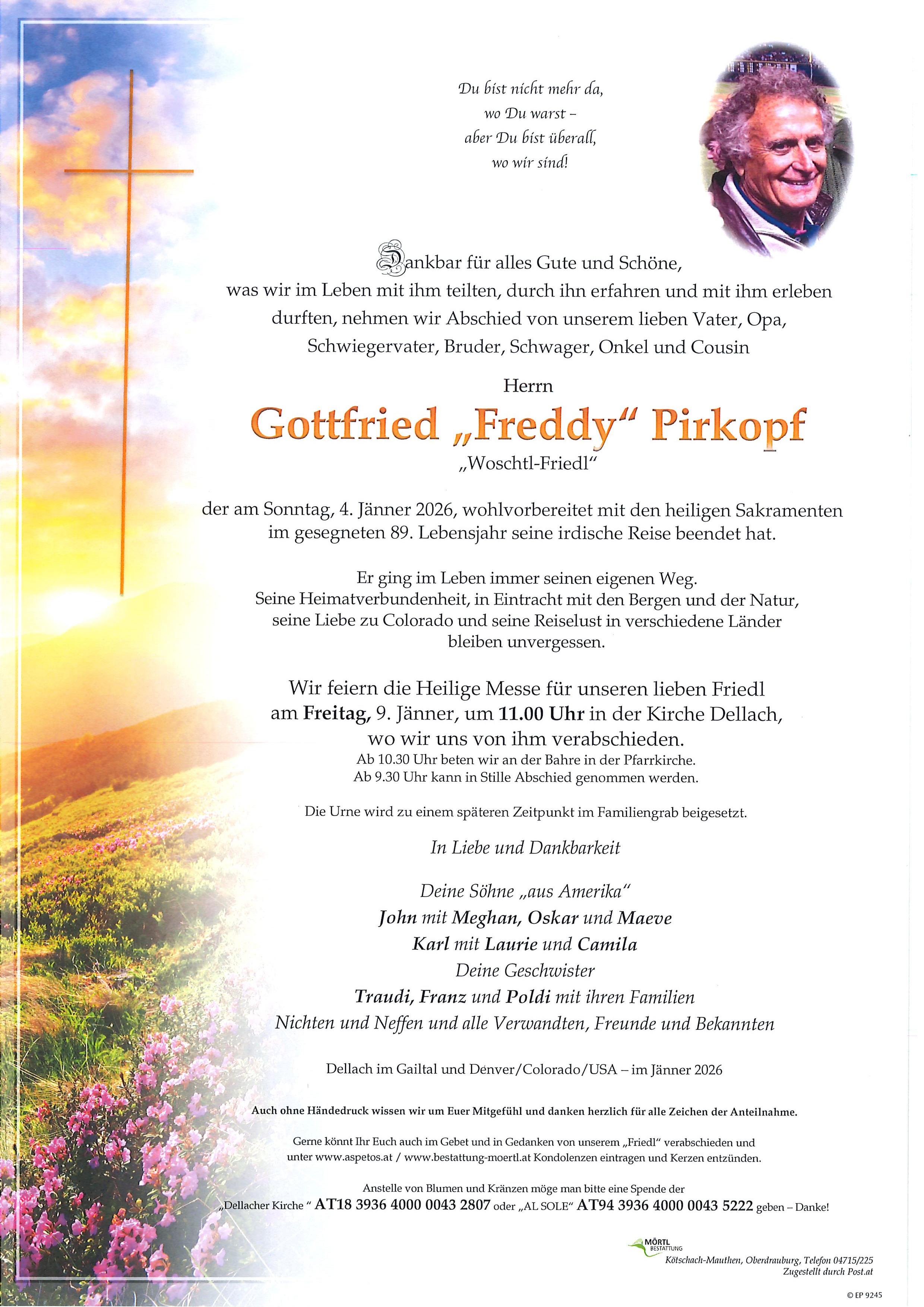 Traueranzeige von Gottfried "Freddy" Pirkopf