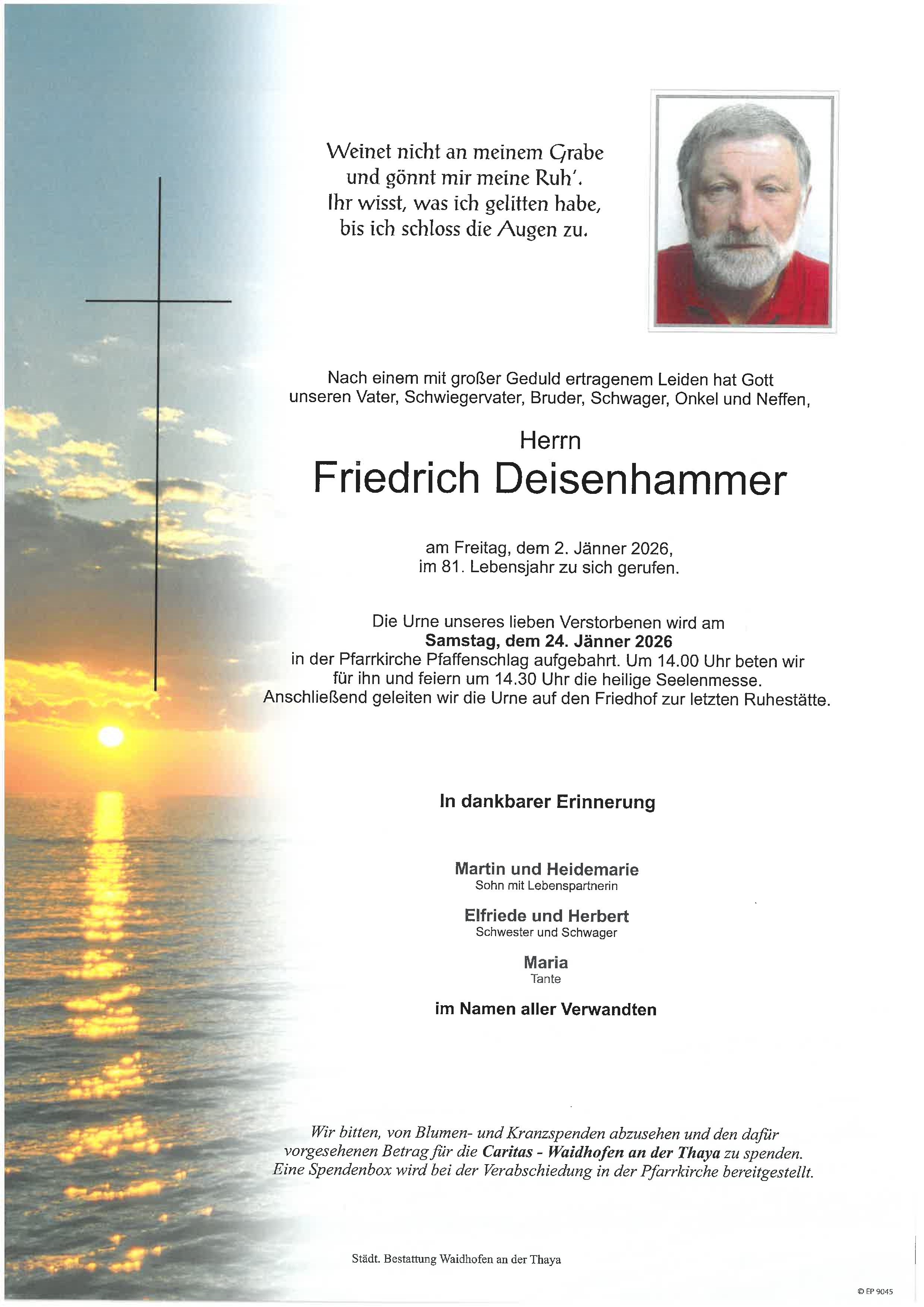 Traueranzeige von Friedrich Deisenhammer