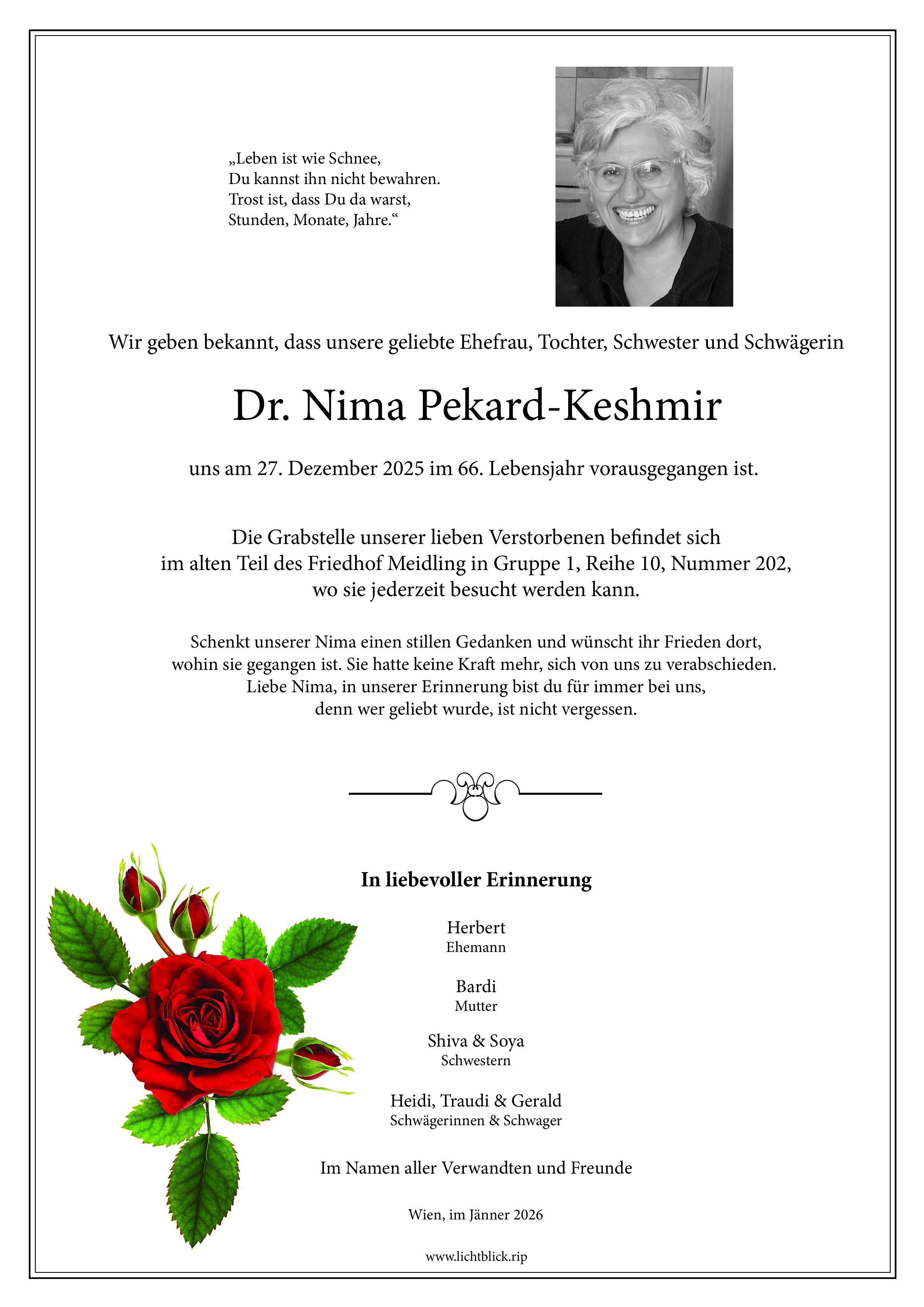 Traueranzeige von Dr. Nima Pekard-Keshmir