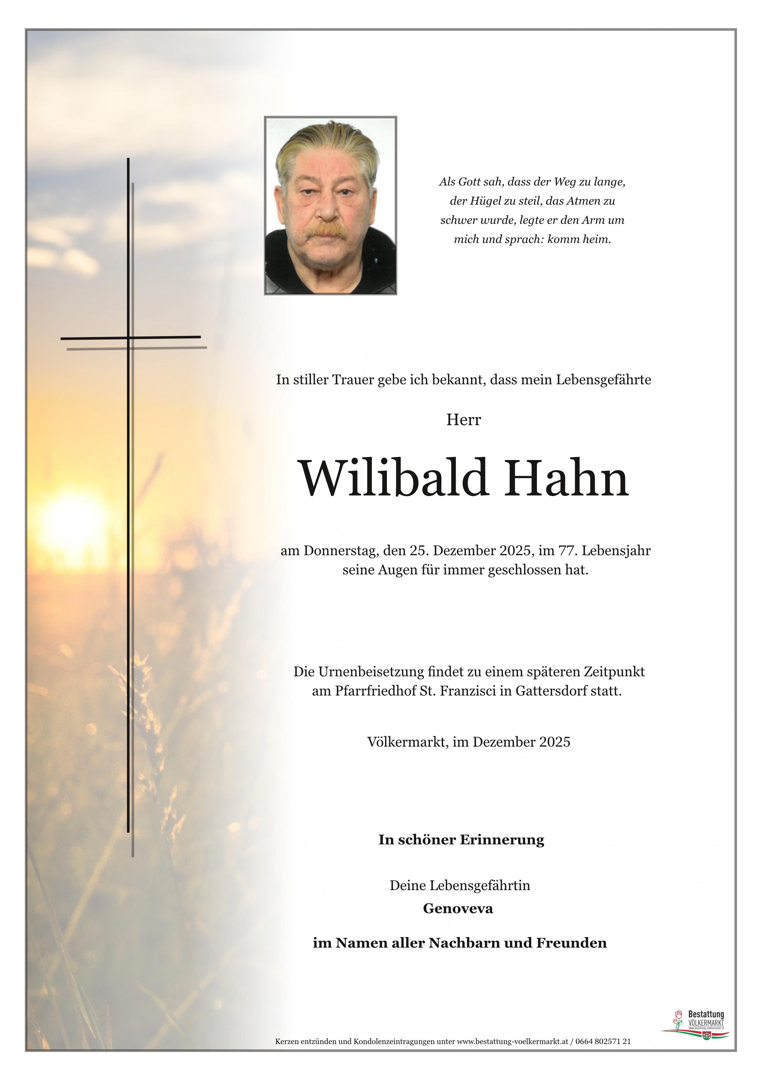 Traueranzeige von Wilibald Hahn