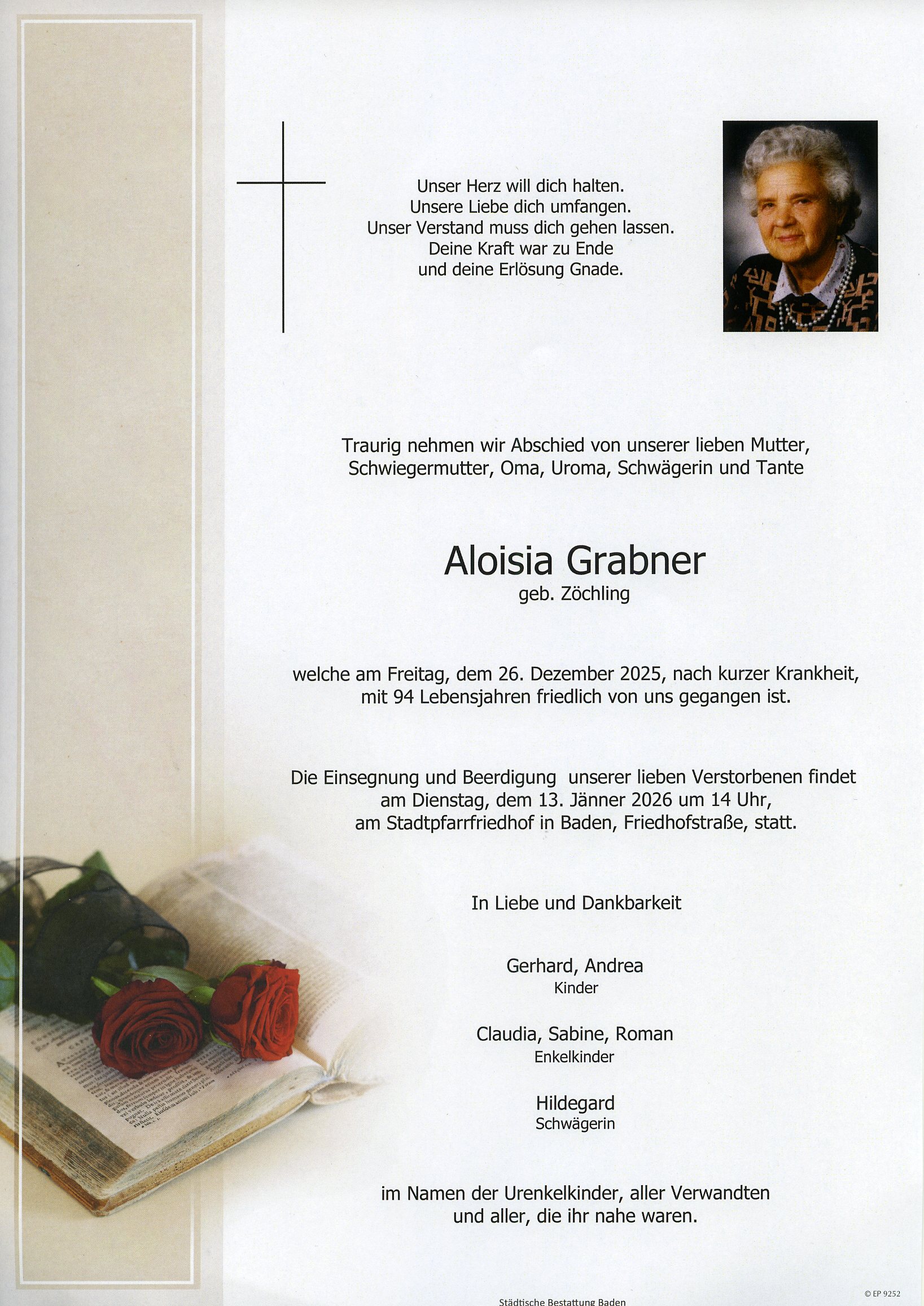 Traueranzeige von Aloisia Grabner