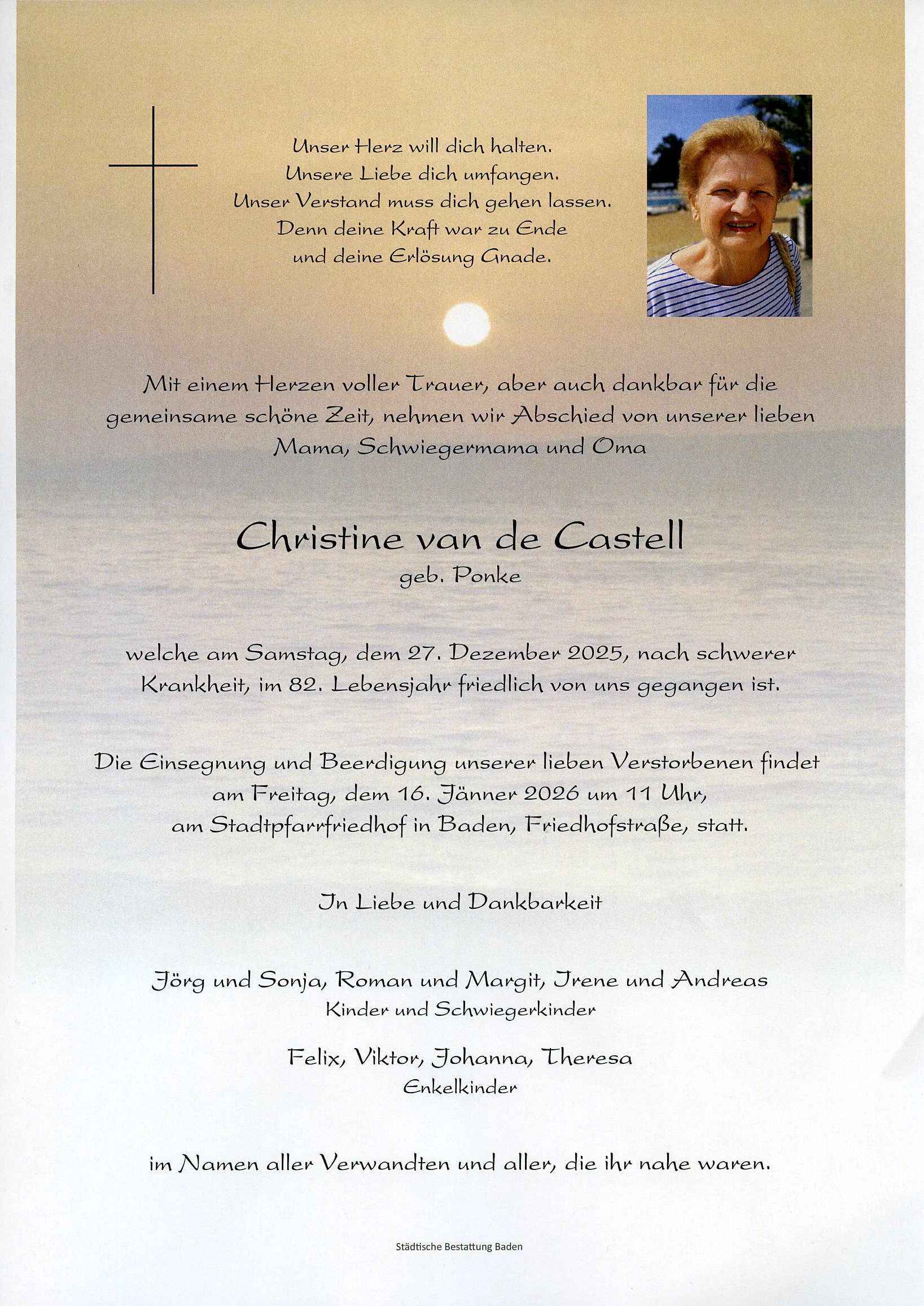 Traueranzeige von Christine van de Castell