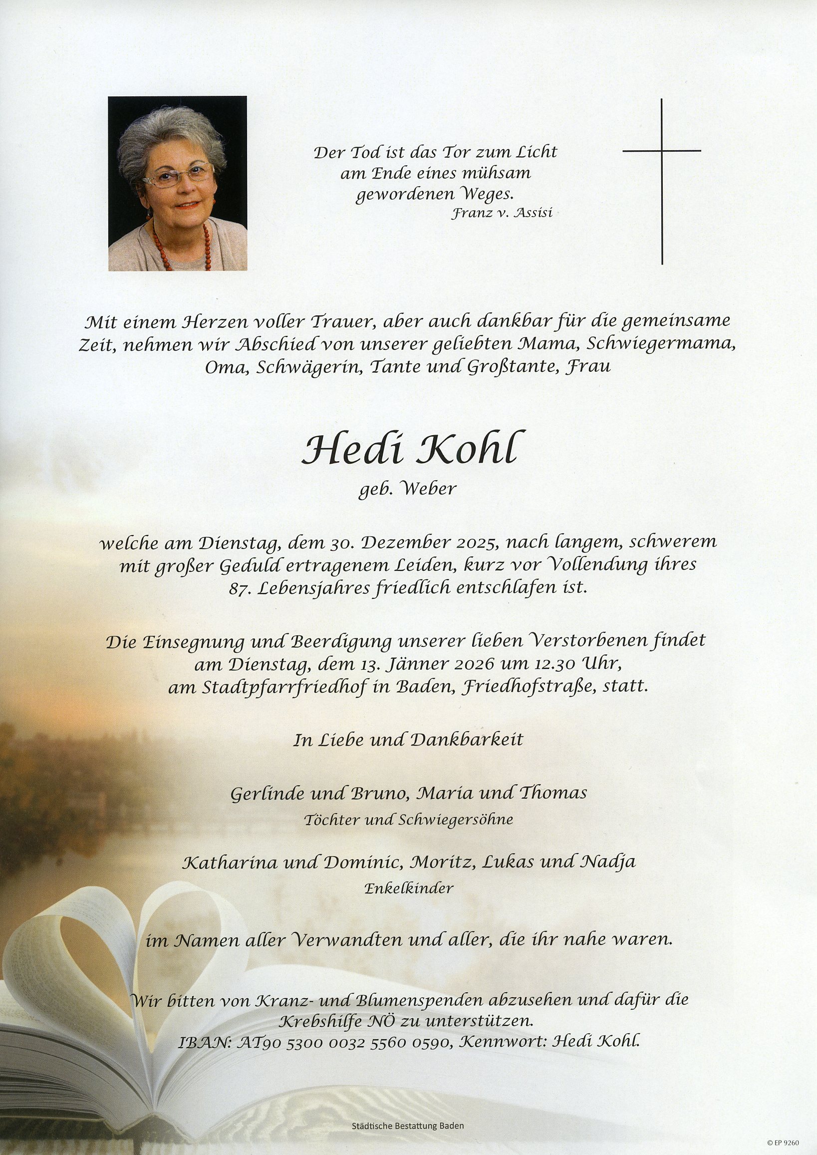Traueranzeige von Hedwig Kohl