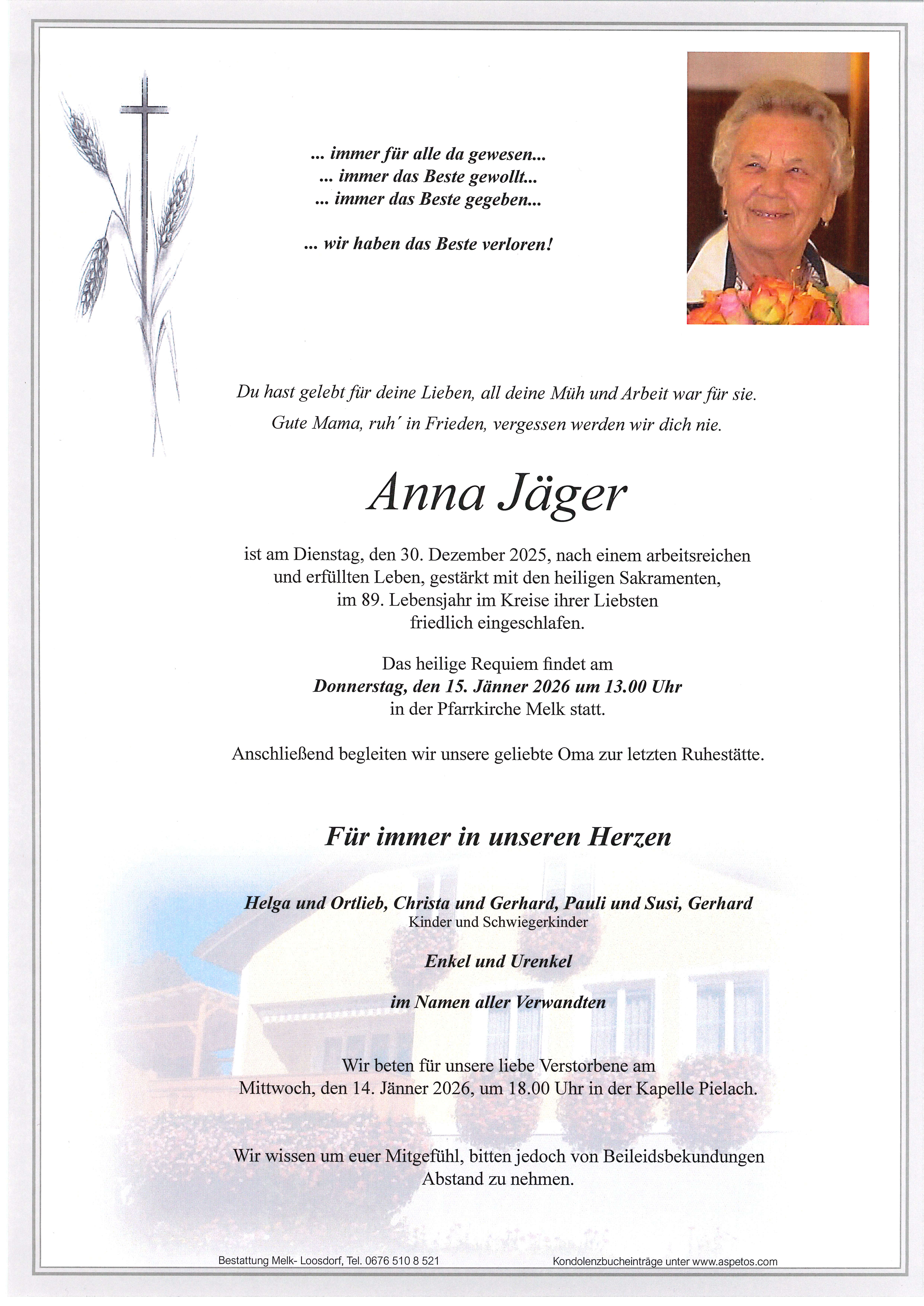 Traueranzeige von Anna Jäger