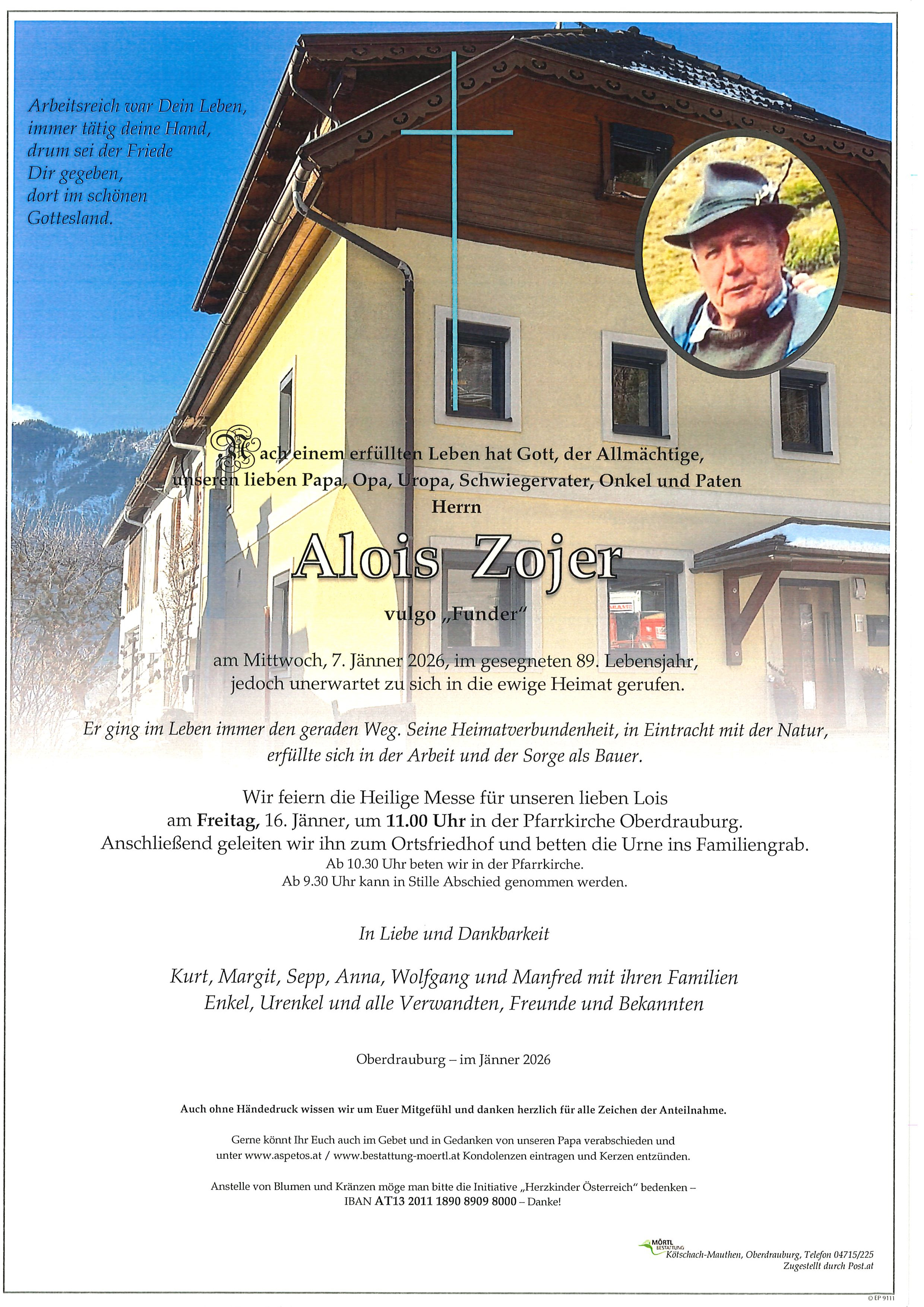 Traueranzeige von Alois Zojer