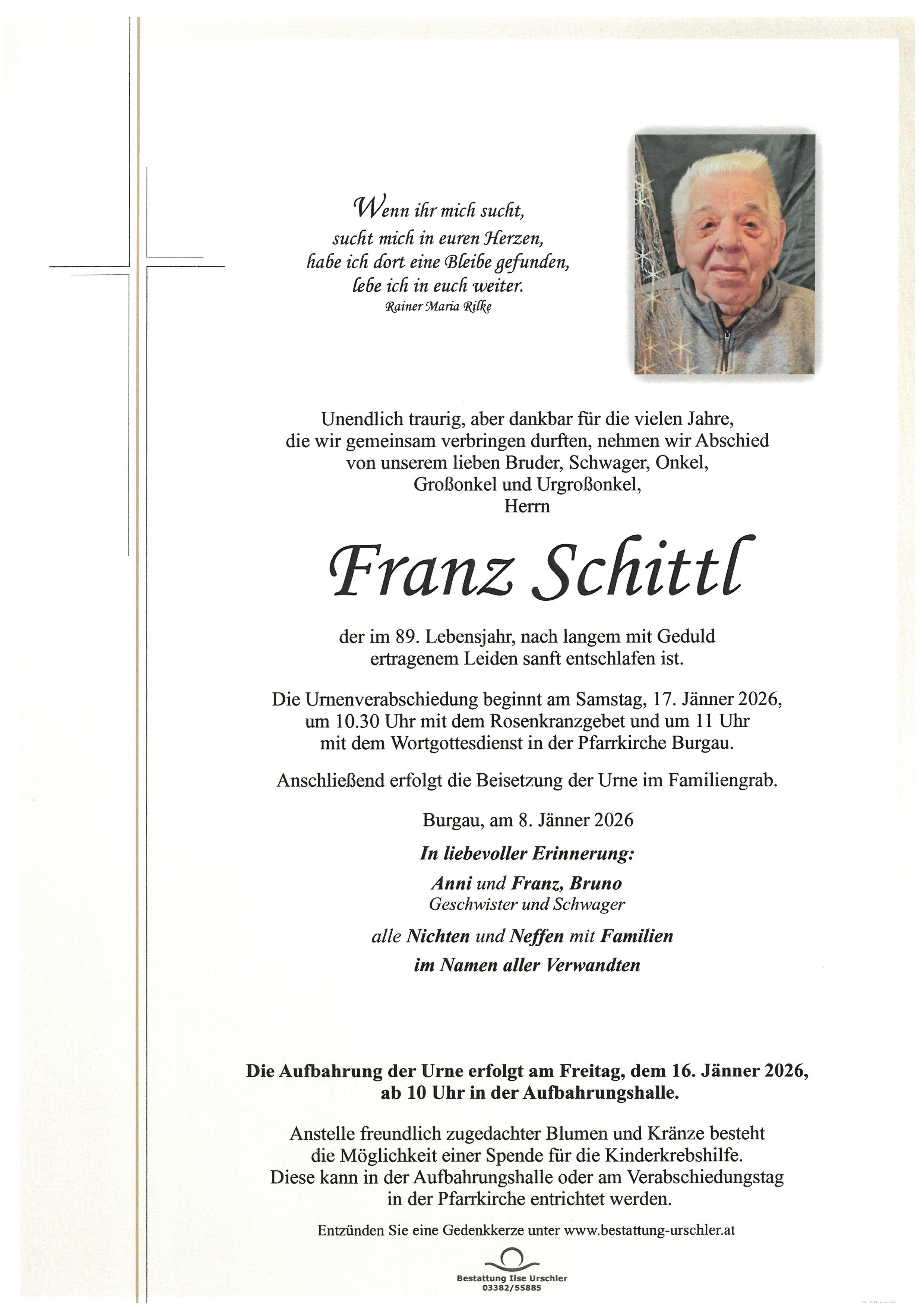 Traueranzeige von Franz Schittl