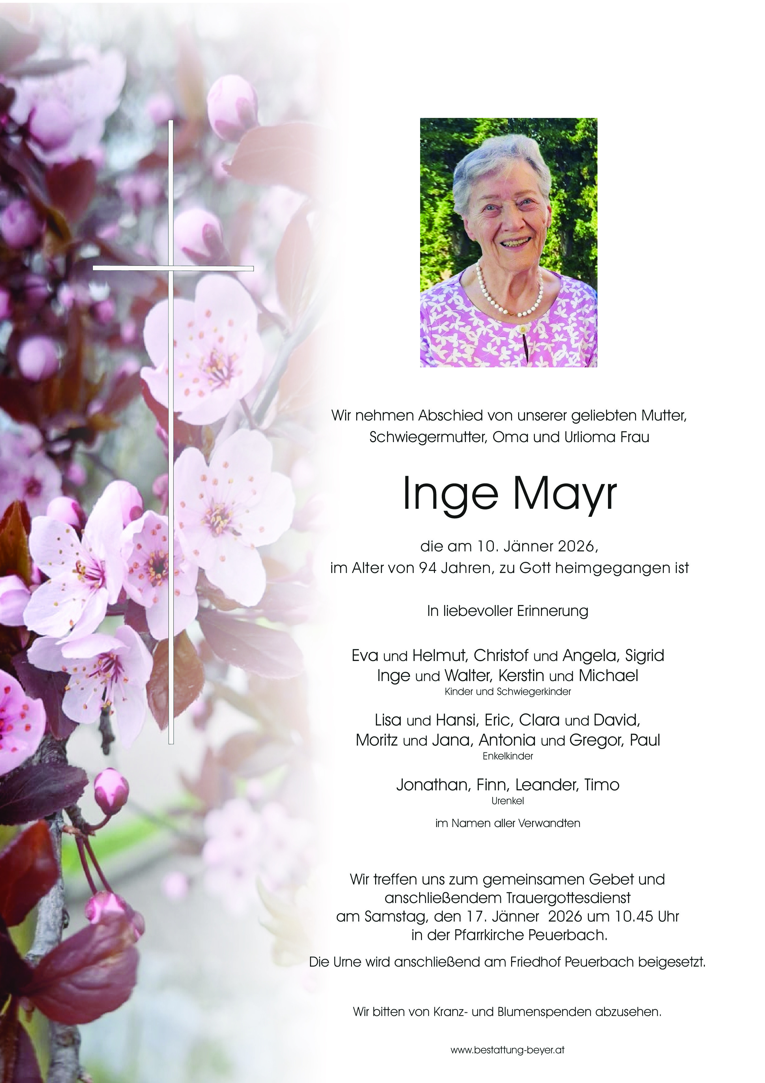 Traueranzeige von Inge Mayr