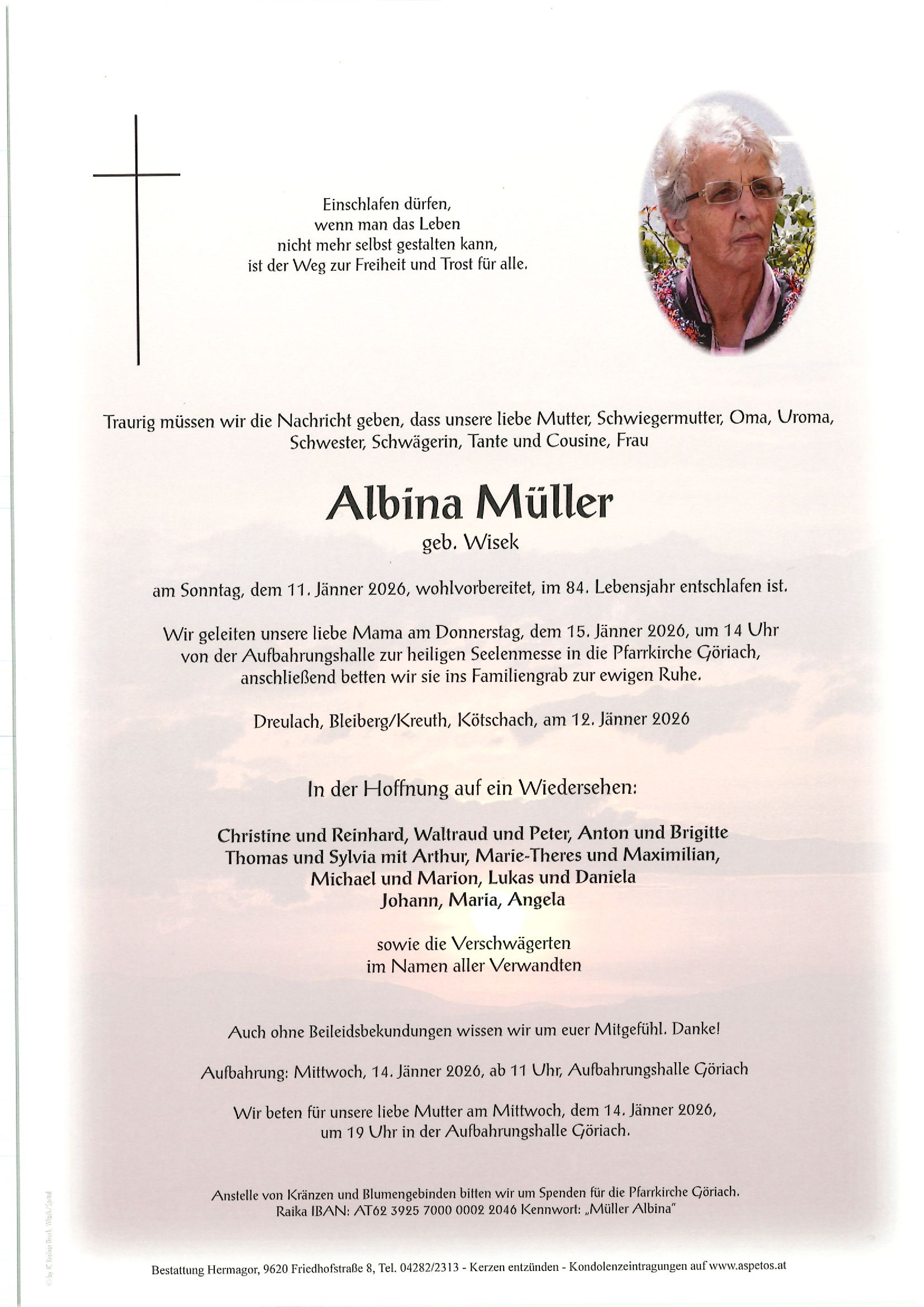 Traueranzeige von Albina Müller