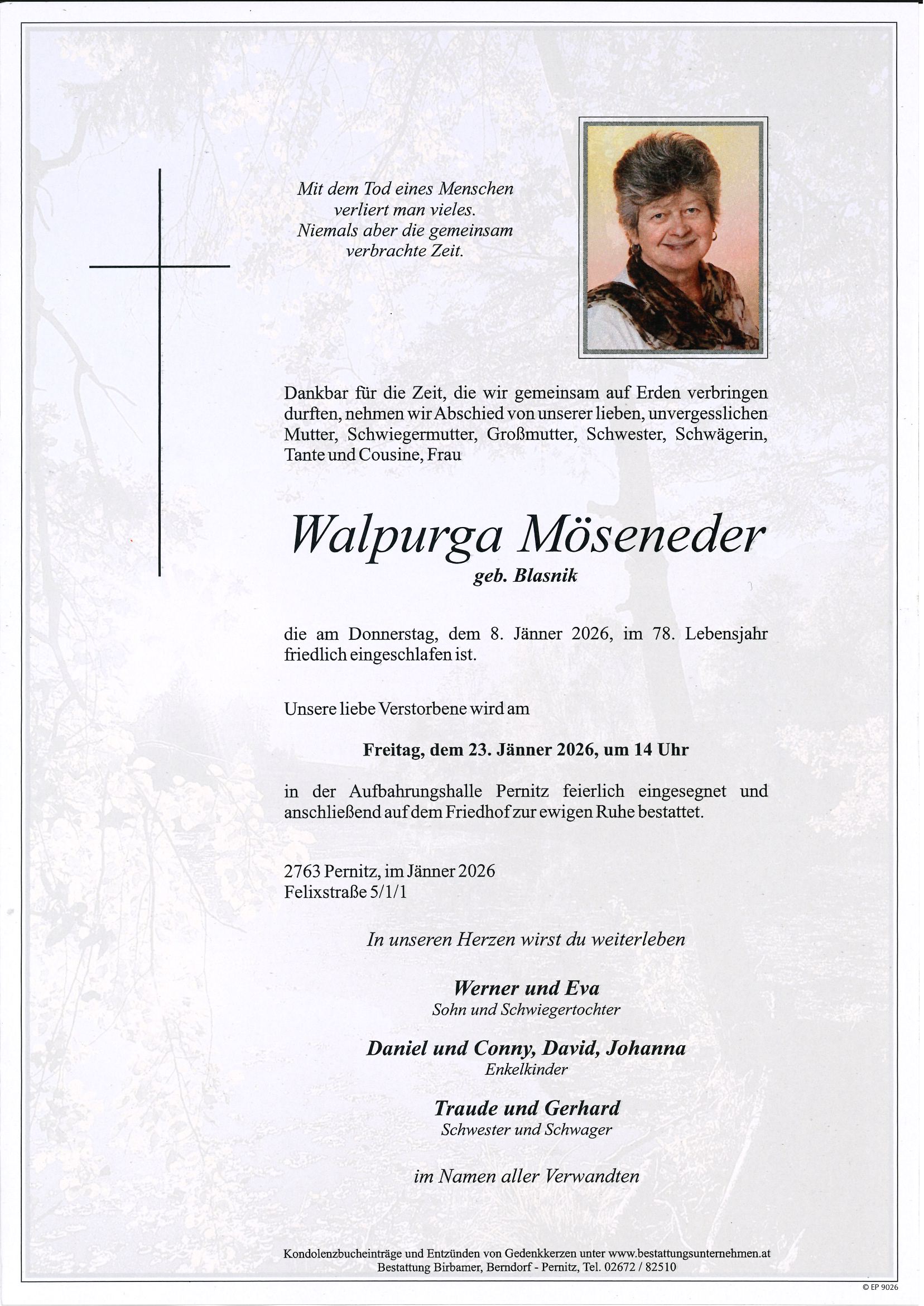 Traueranzeige von Walpurga Möseneder