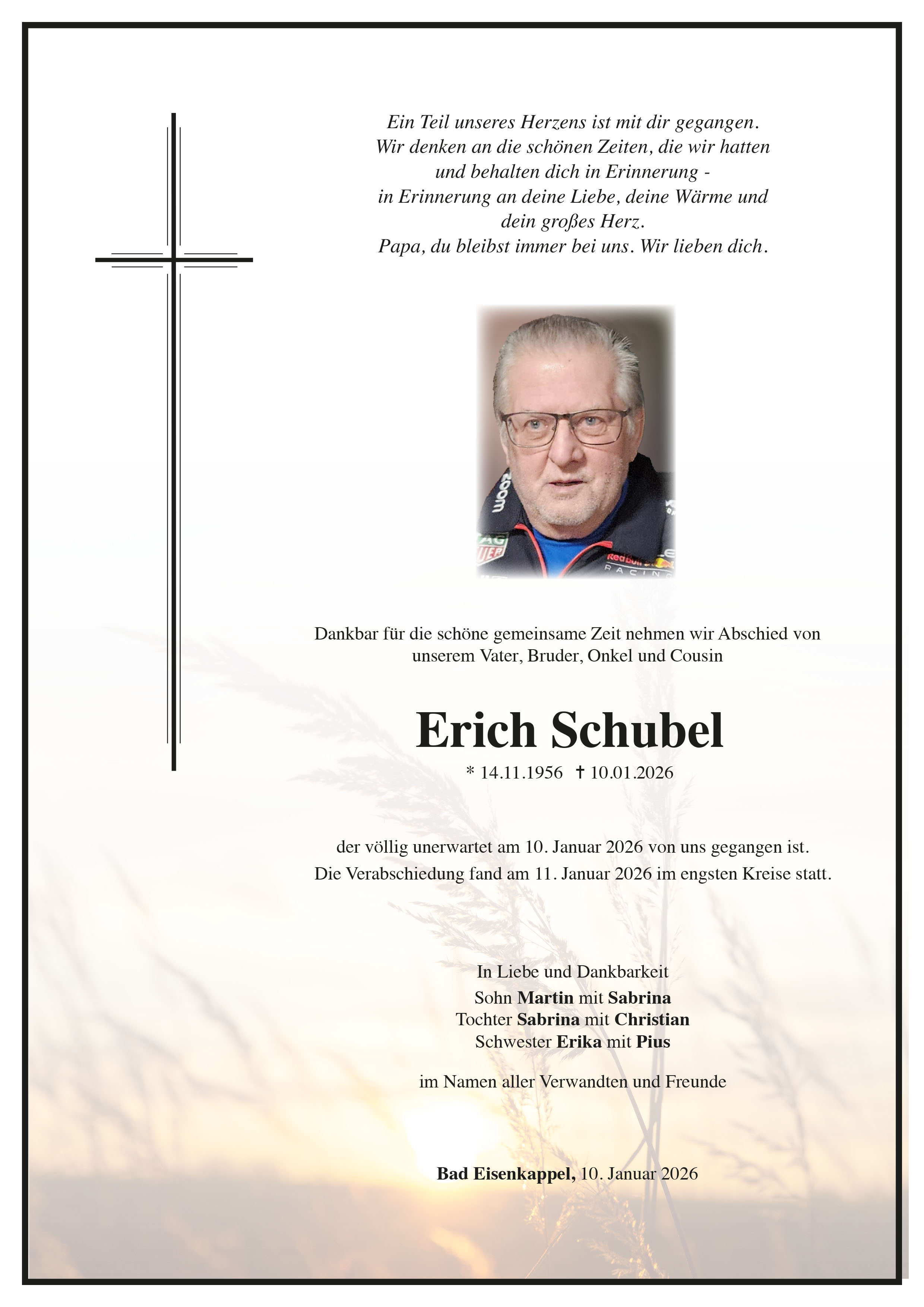 Traueranzeige von Erich Schubel