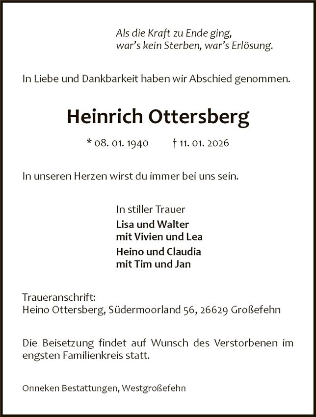 Traueranzeige von Heinrich Ottersberg