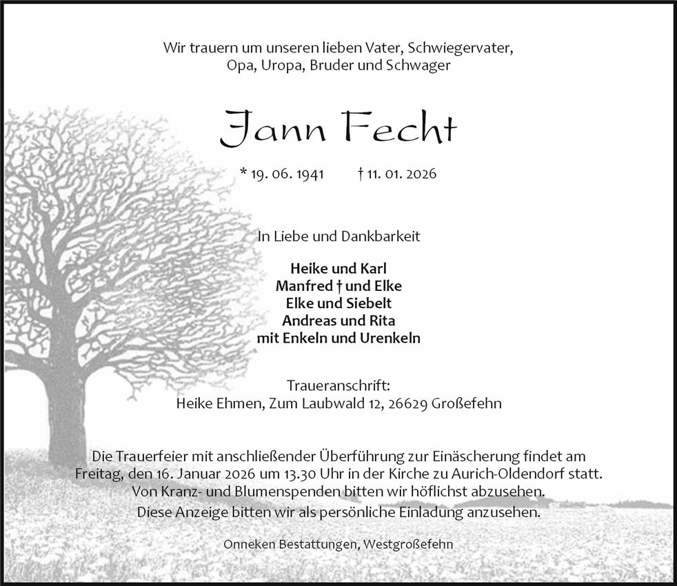 Traueranzeige von Jann Fecht