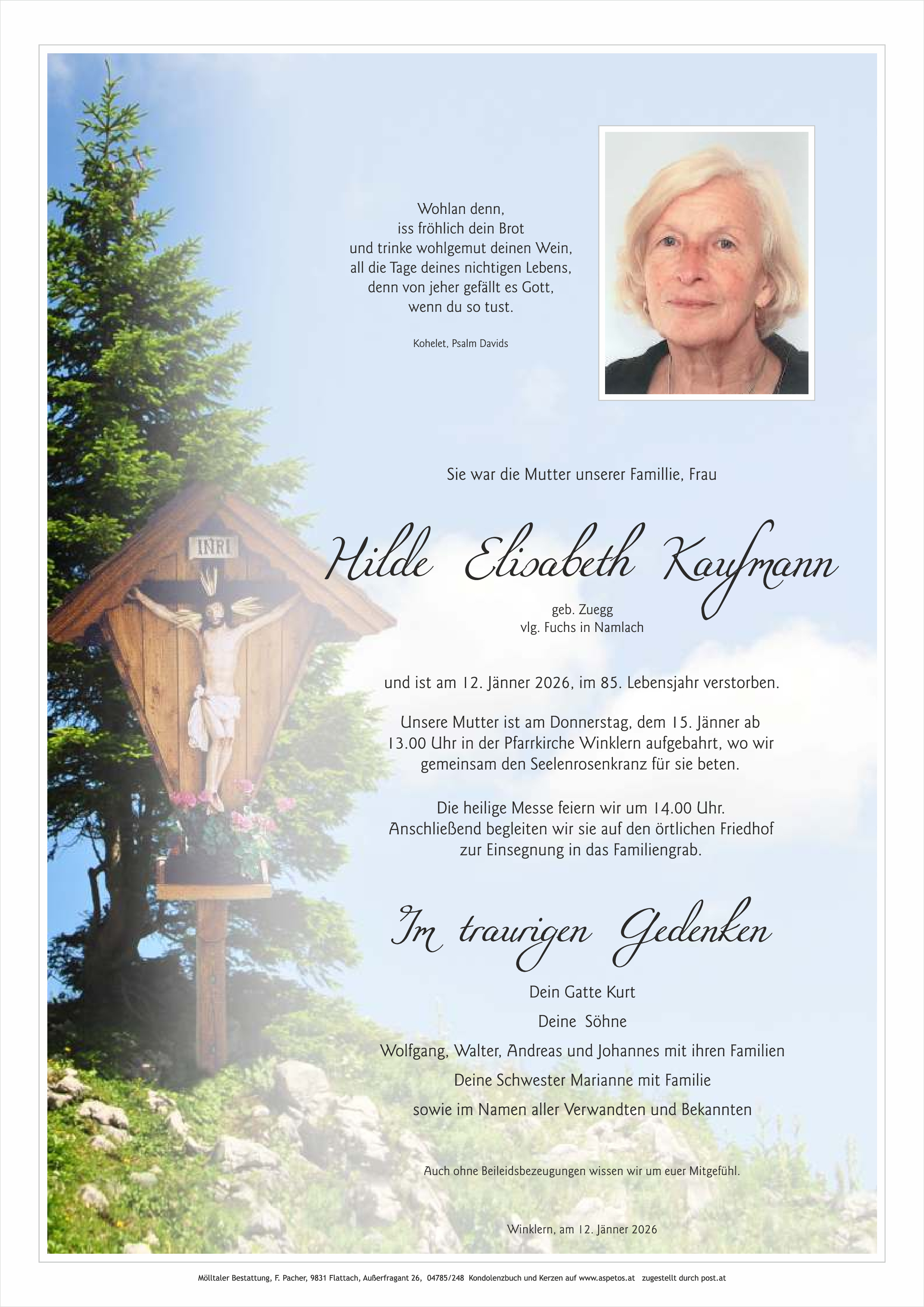 Traueranzeige von Hilde Kaufmann