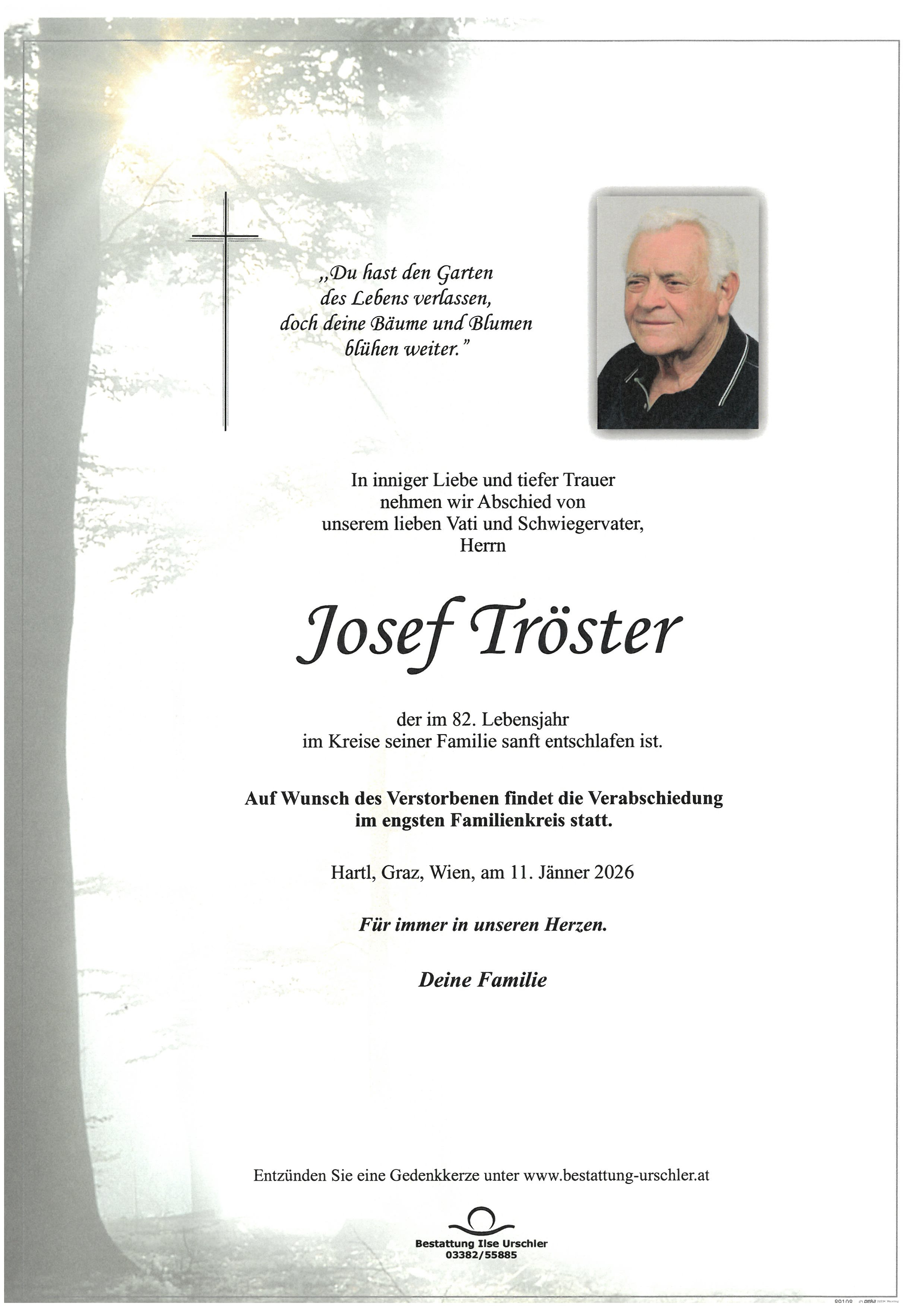 Traueranzeige von Josef Tröster