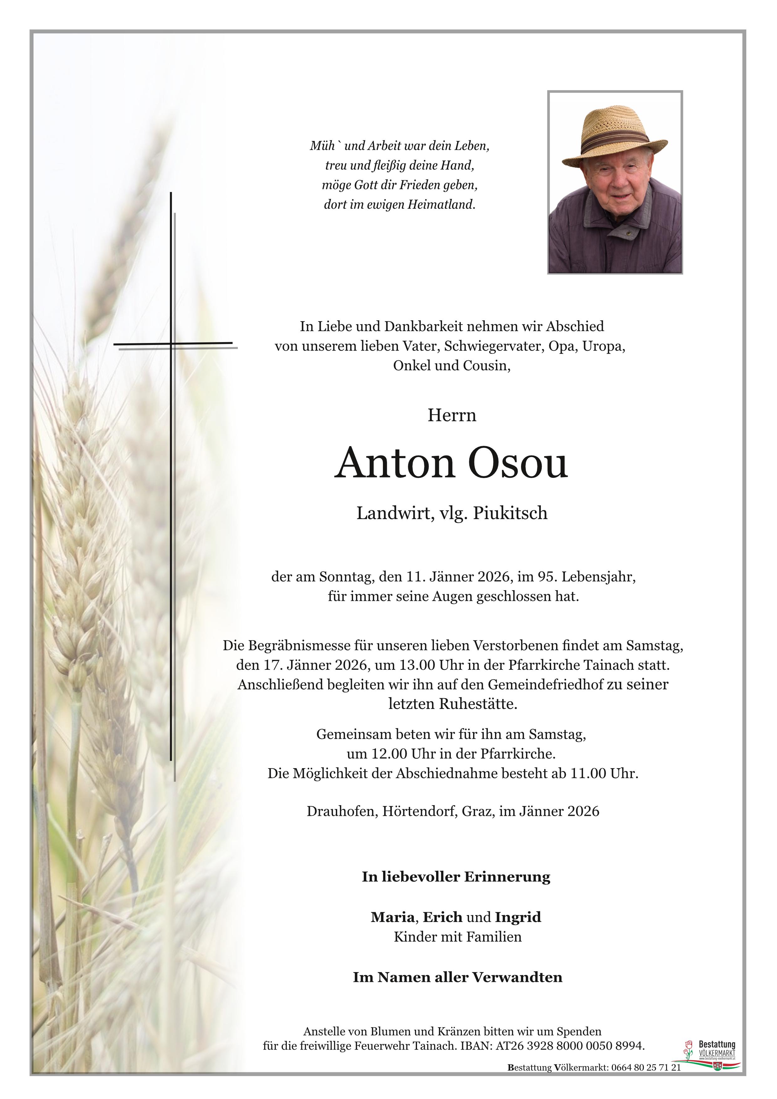 Traueranzeige von Anton Osou