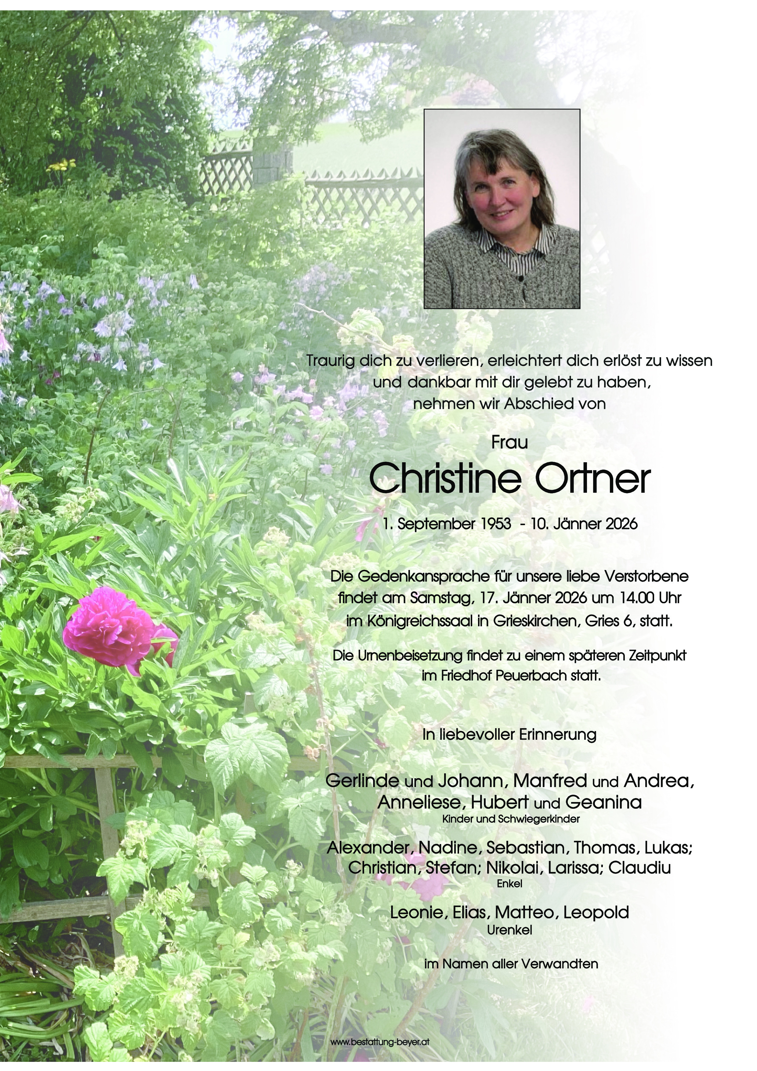 Traueranzeige von Christine Ortner