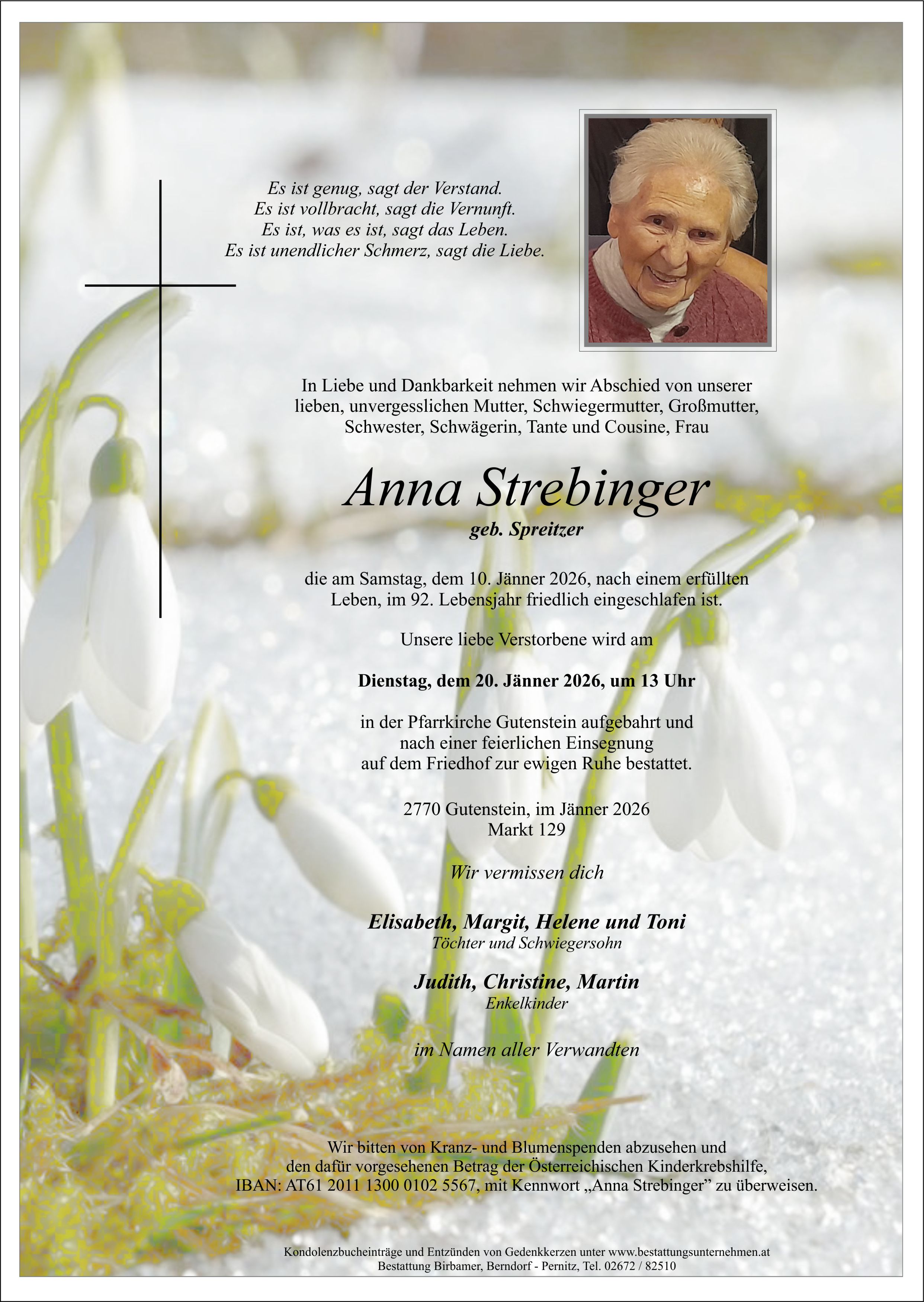 Traueranzeige von Anna Strebinger