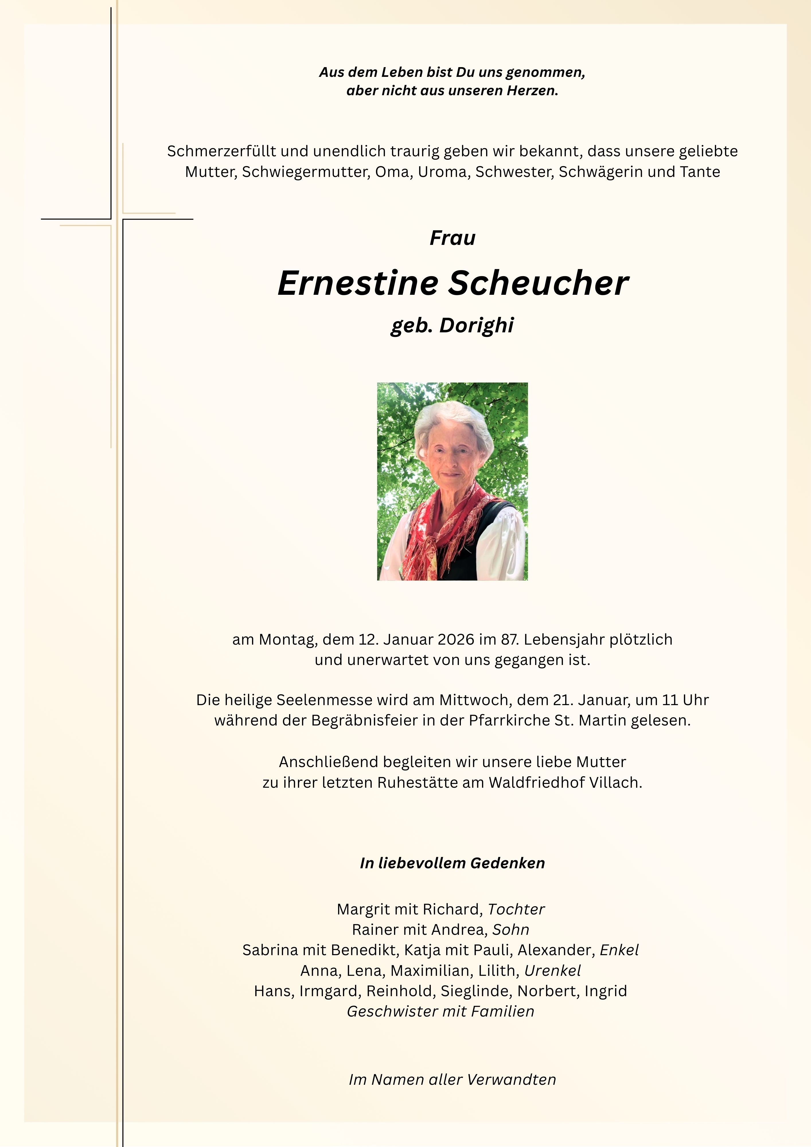 Traueranzeige von Ernestine Scheucher