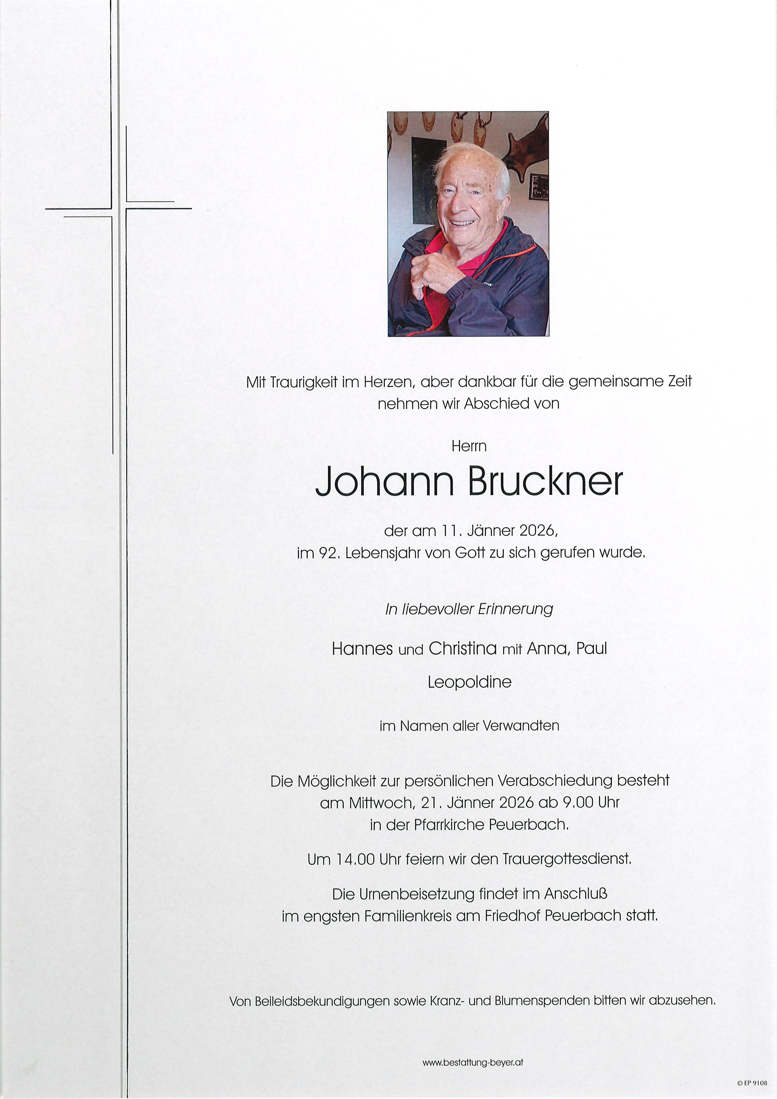 Traueranzeige von Johann Bruckner