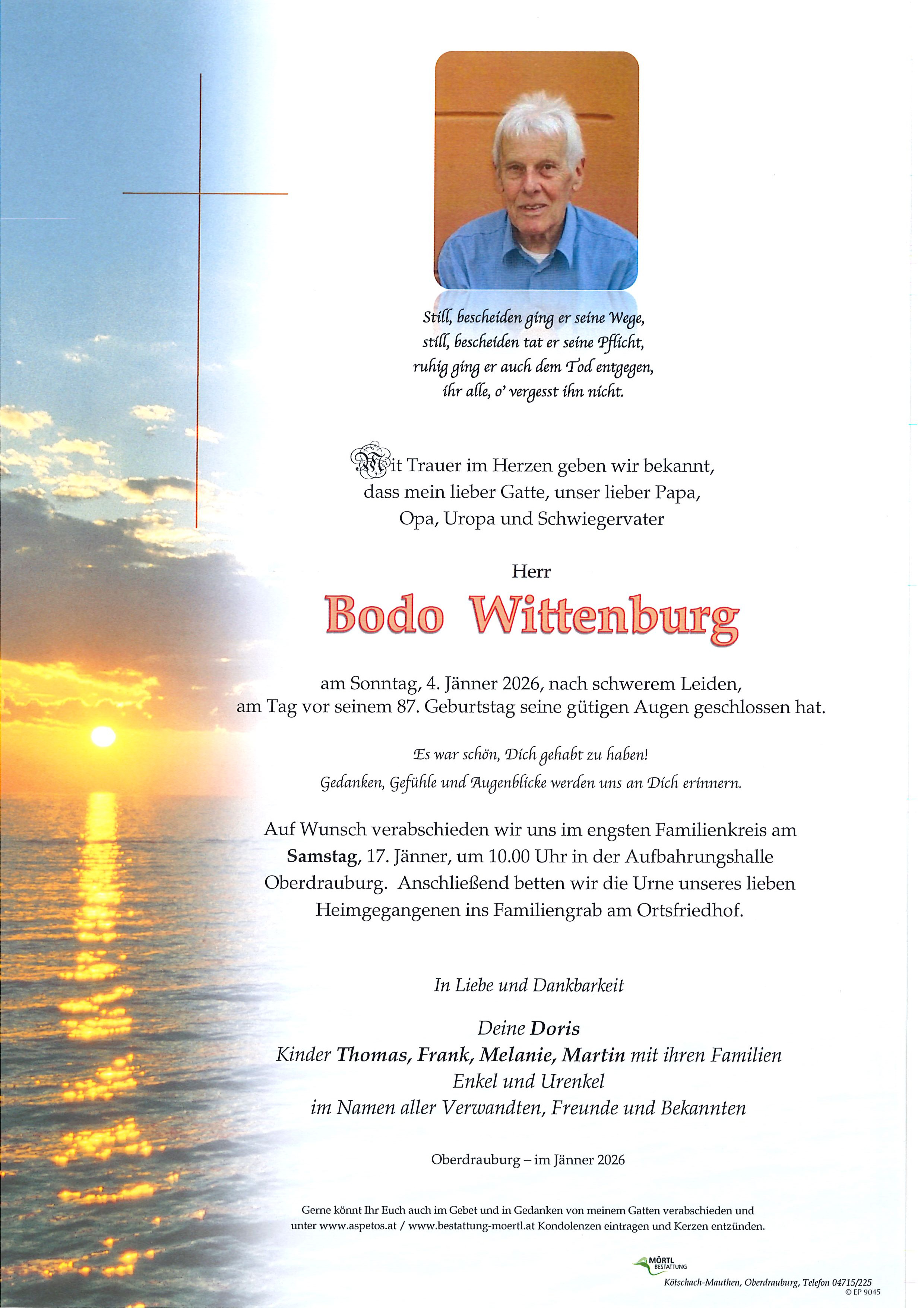 Traueranzeige von Bodo Wittenburg
