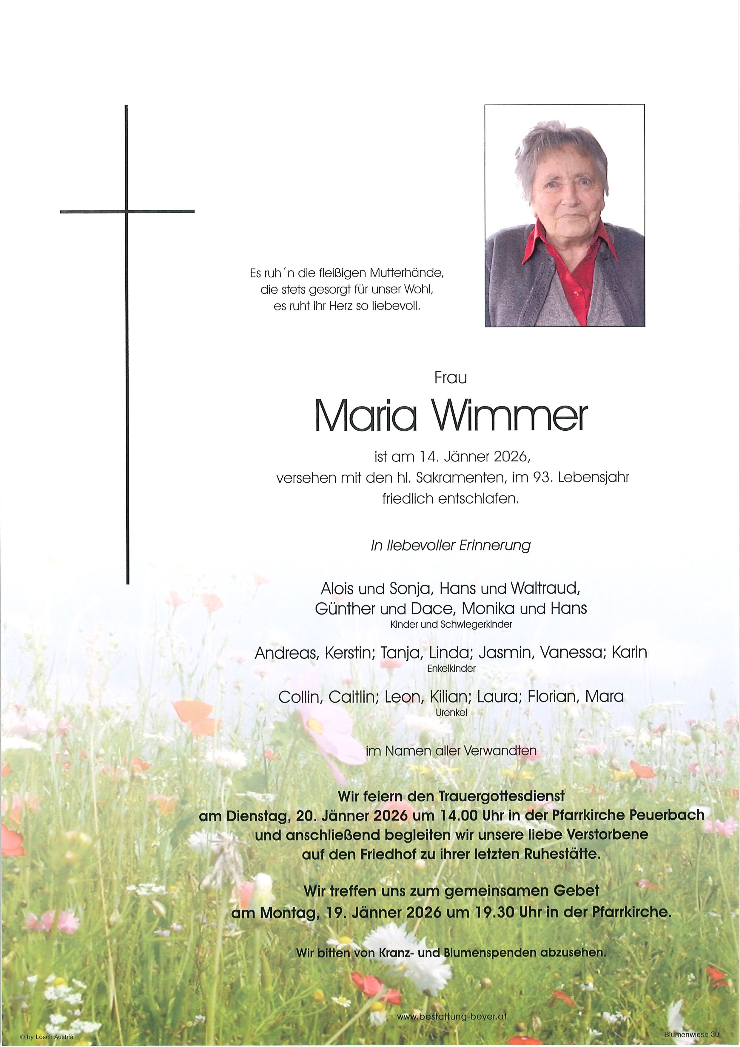 Traueranzeige von Maria Wimmer