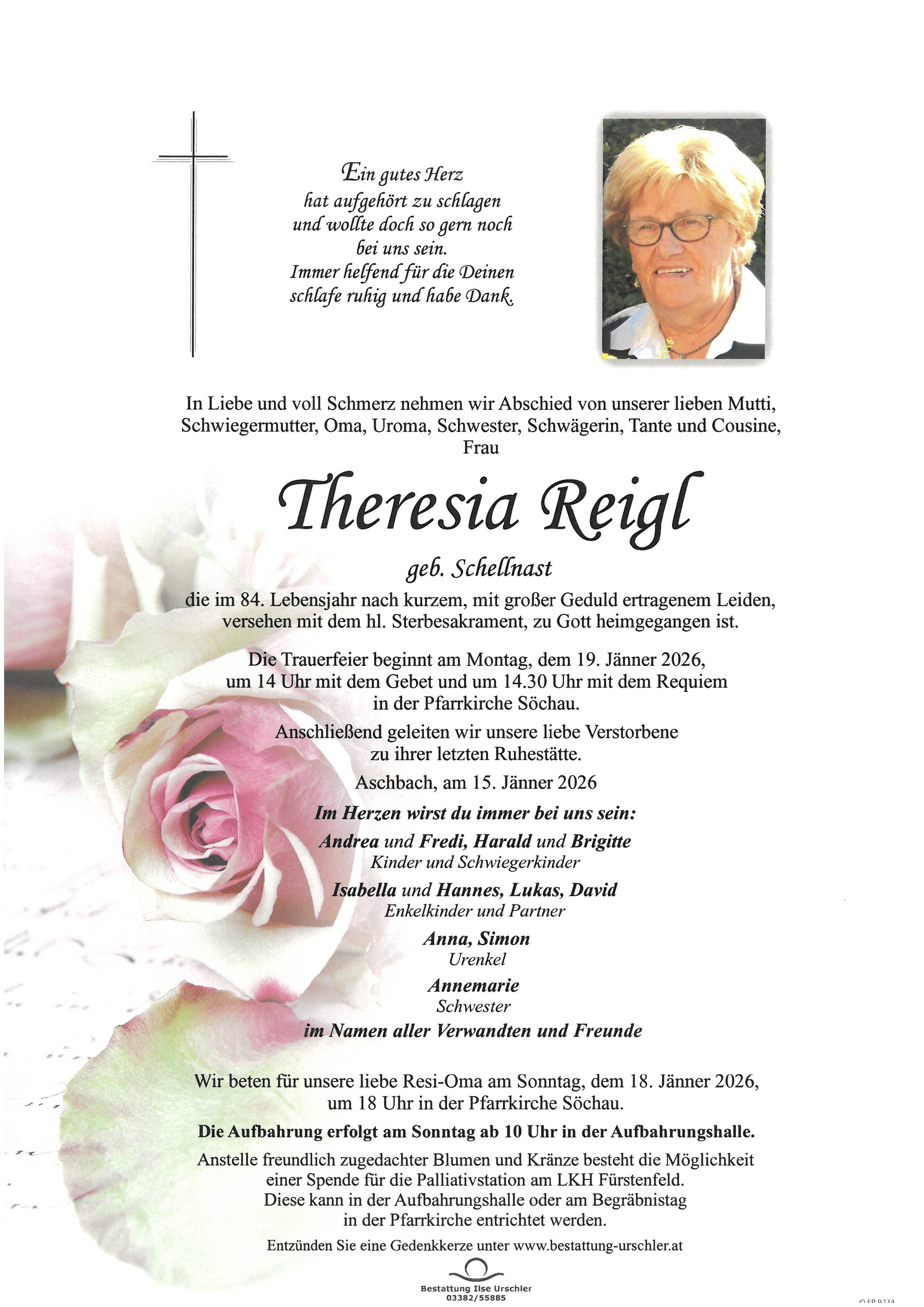 Traueranzeige von Theresia Reigl