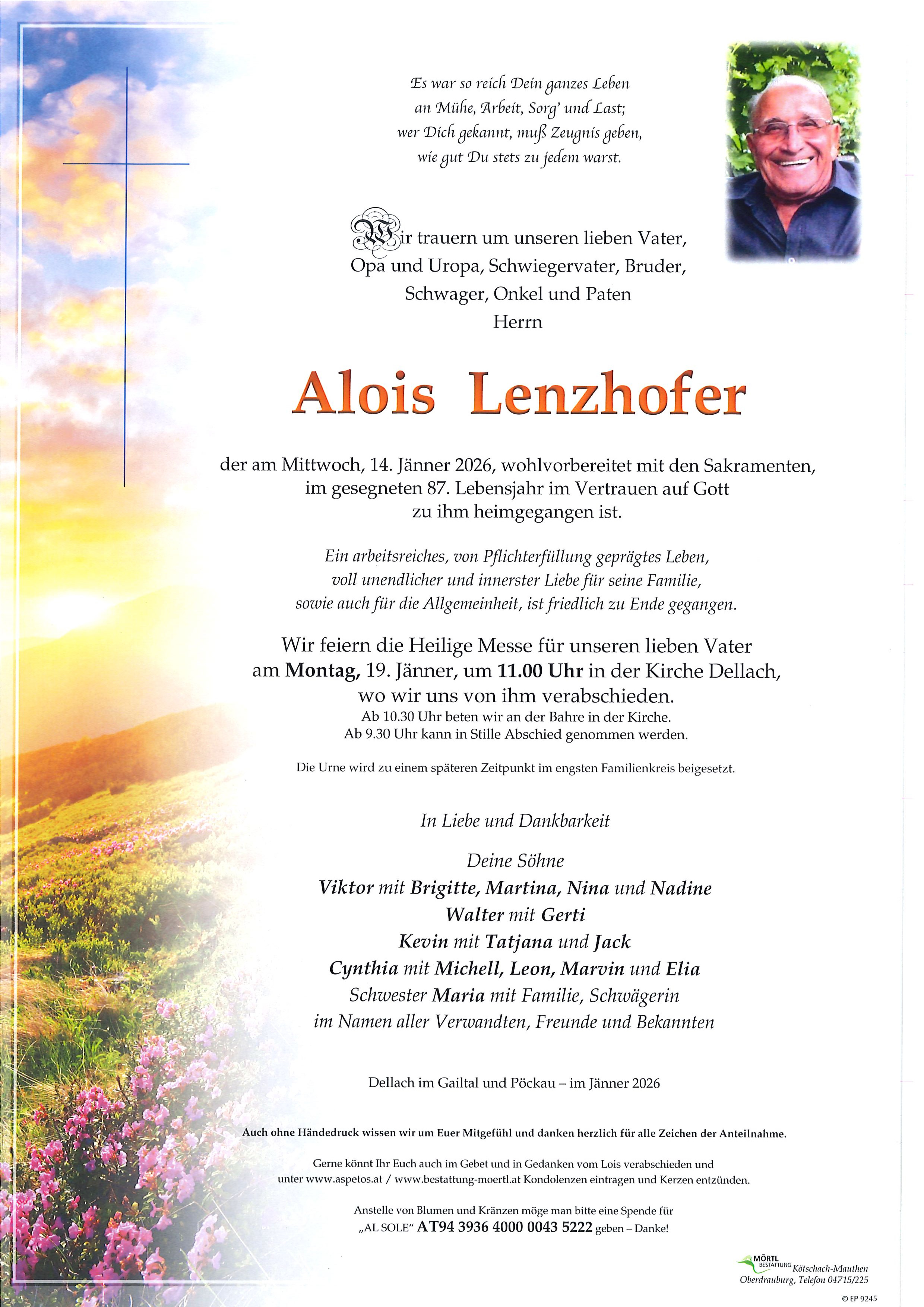 Traueranzeige von Alois Lenzhofer