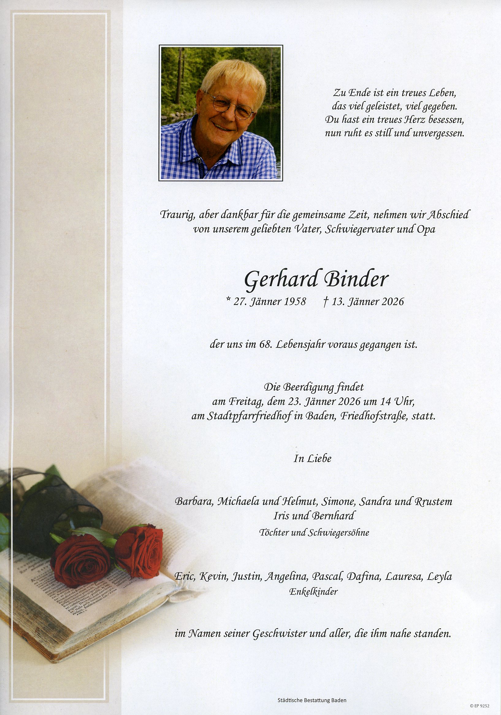 Traueranzeige von Gerhard Binder