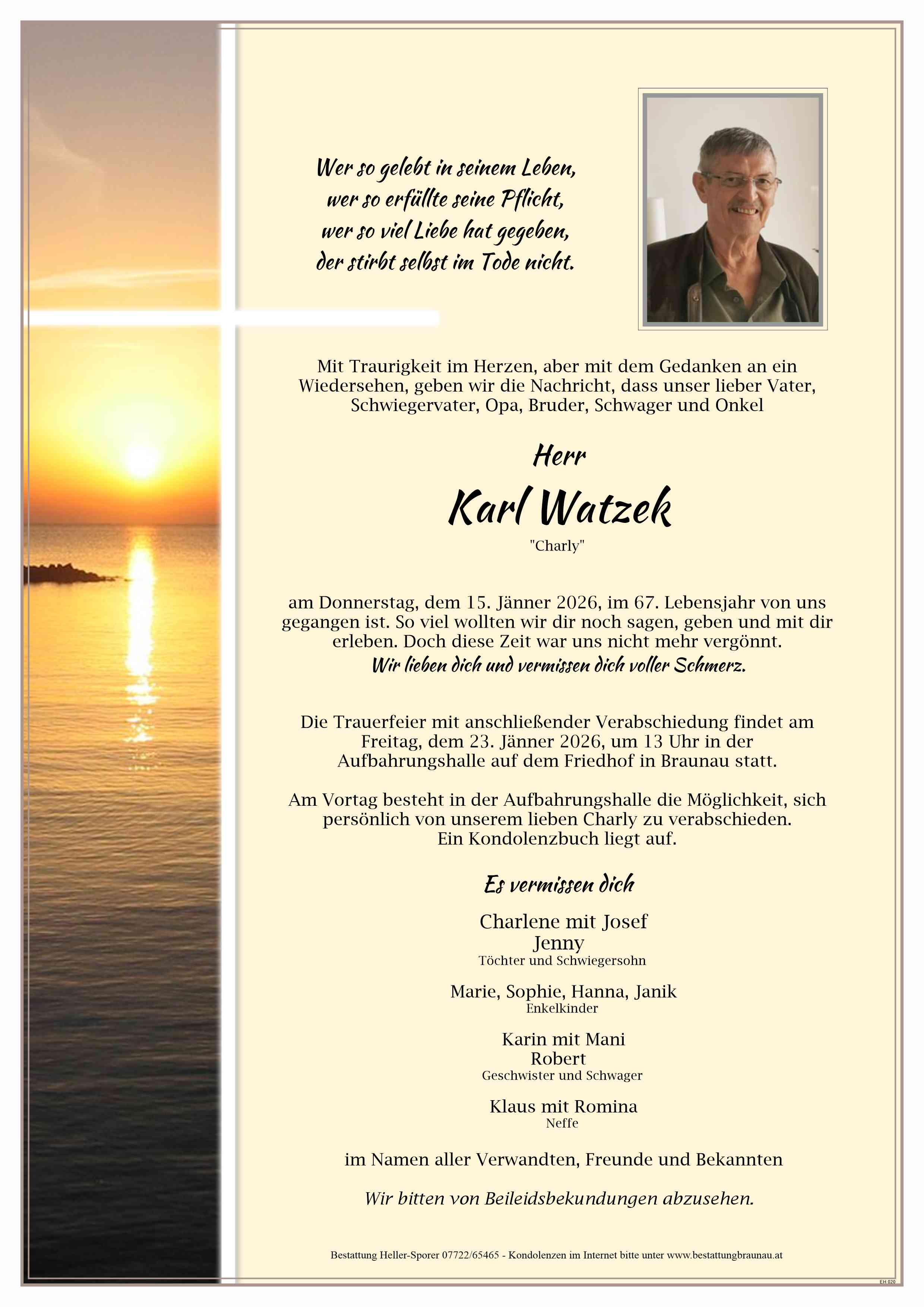 Traueranzeige von Karl Watzek