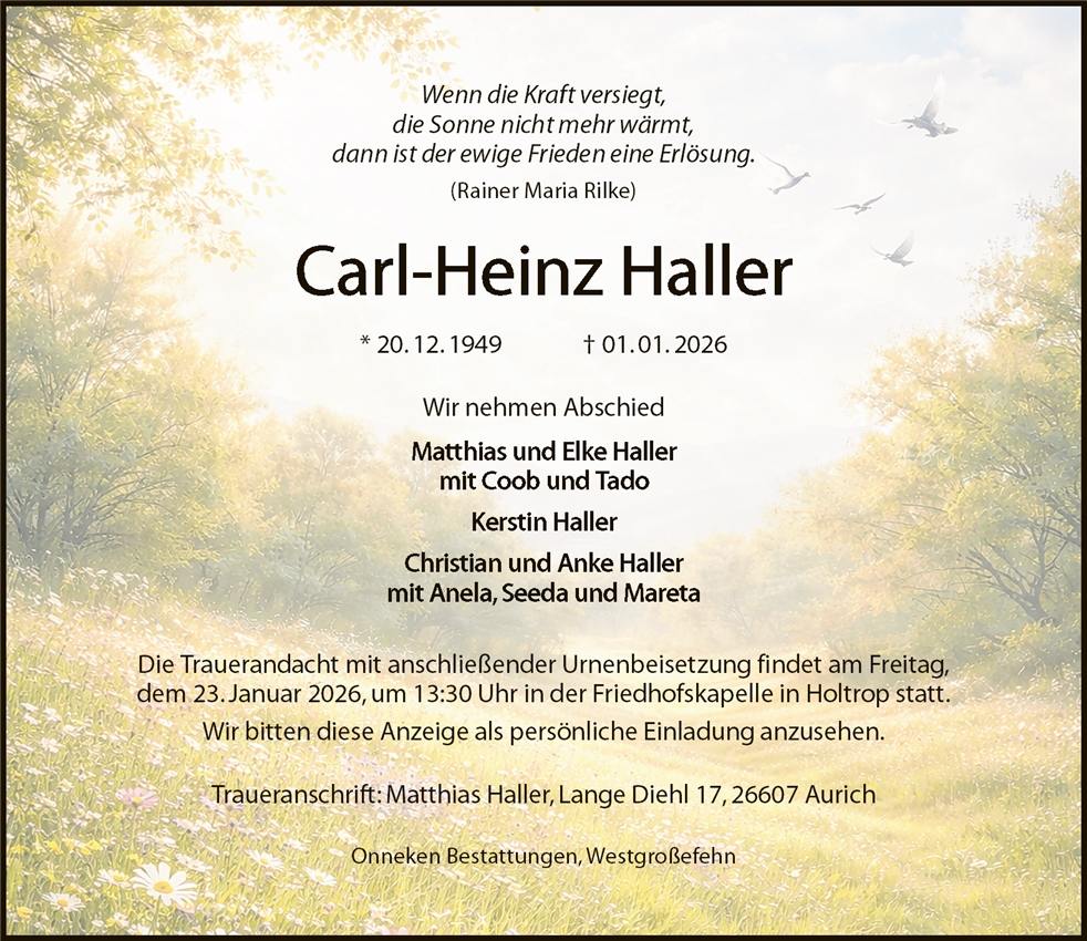 Traueranzeige von Carl Heinz Haller