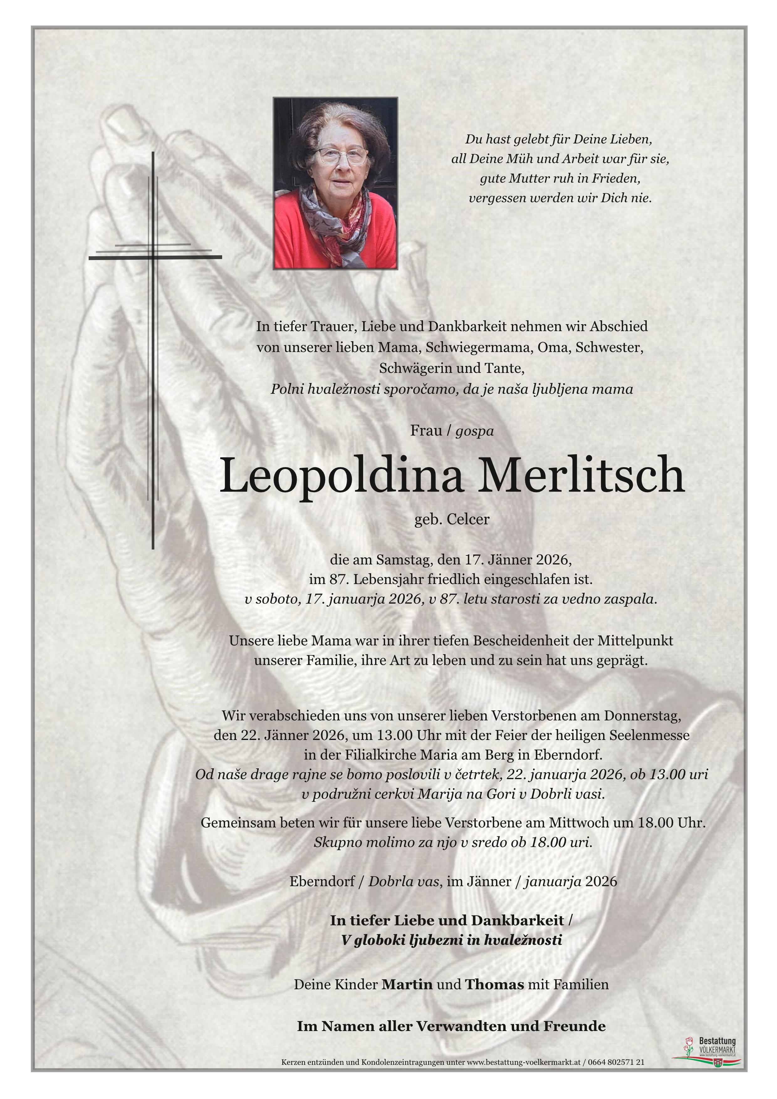 Traueranzeige von Leopoldina Merlitsch