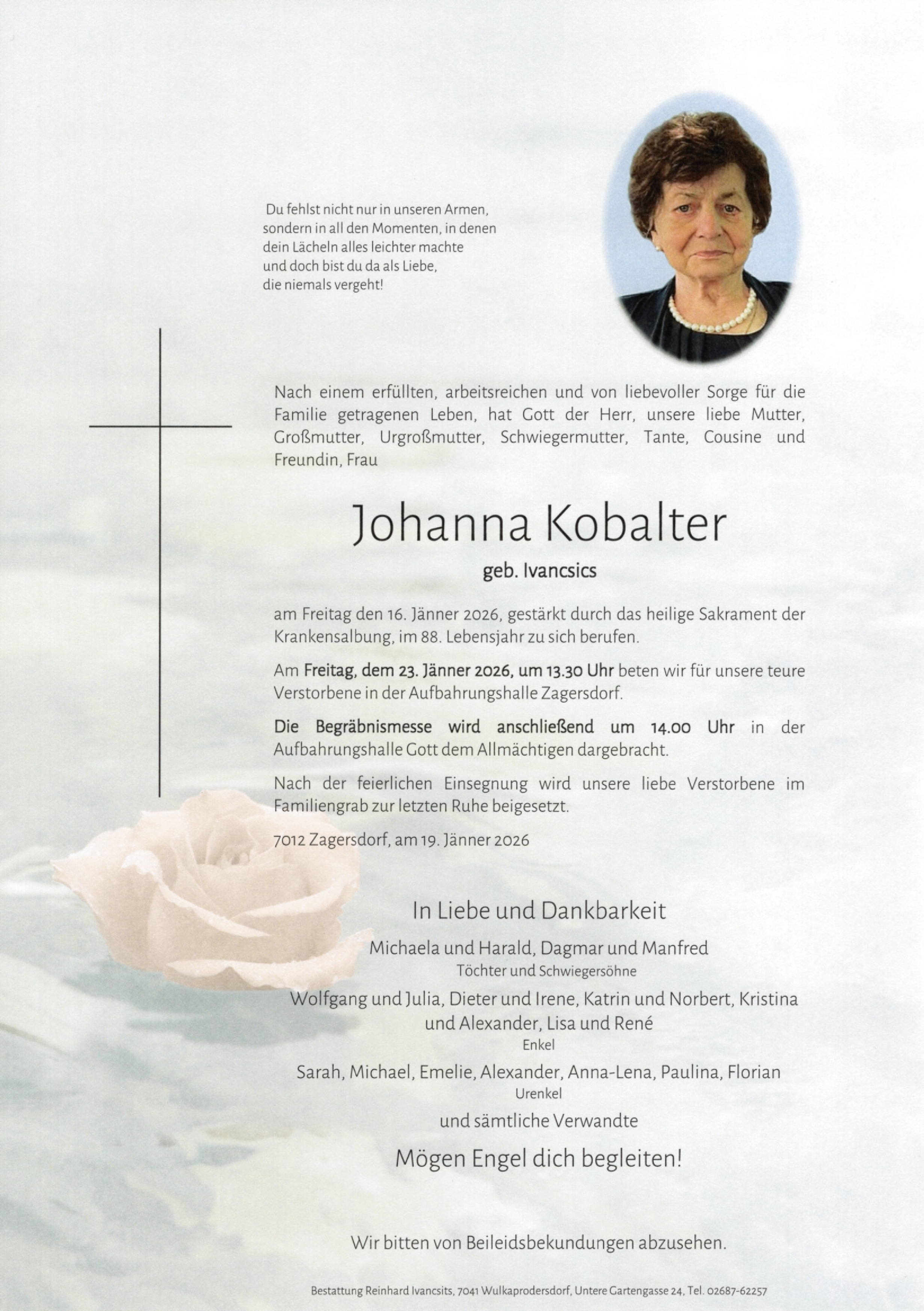 Traueranzeige von Johanna Kobalter