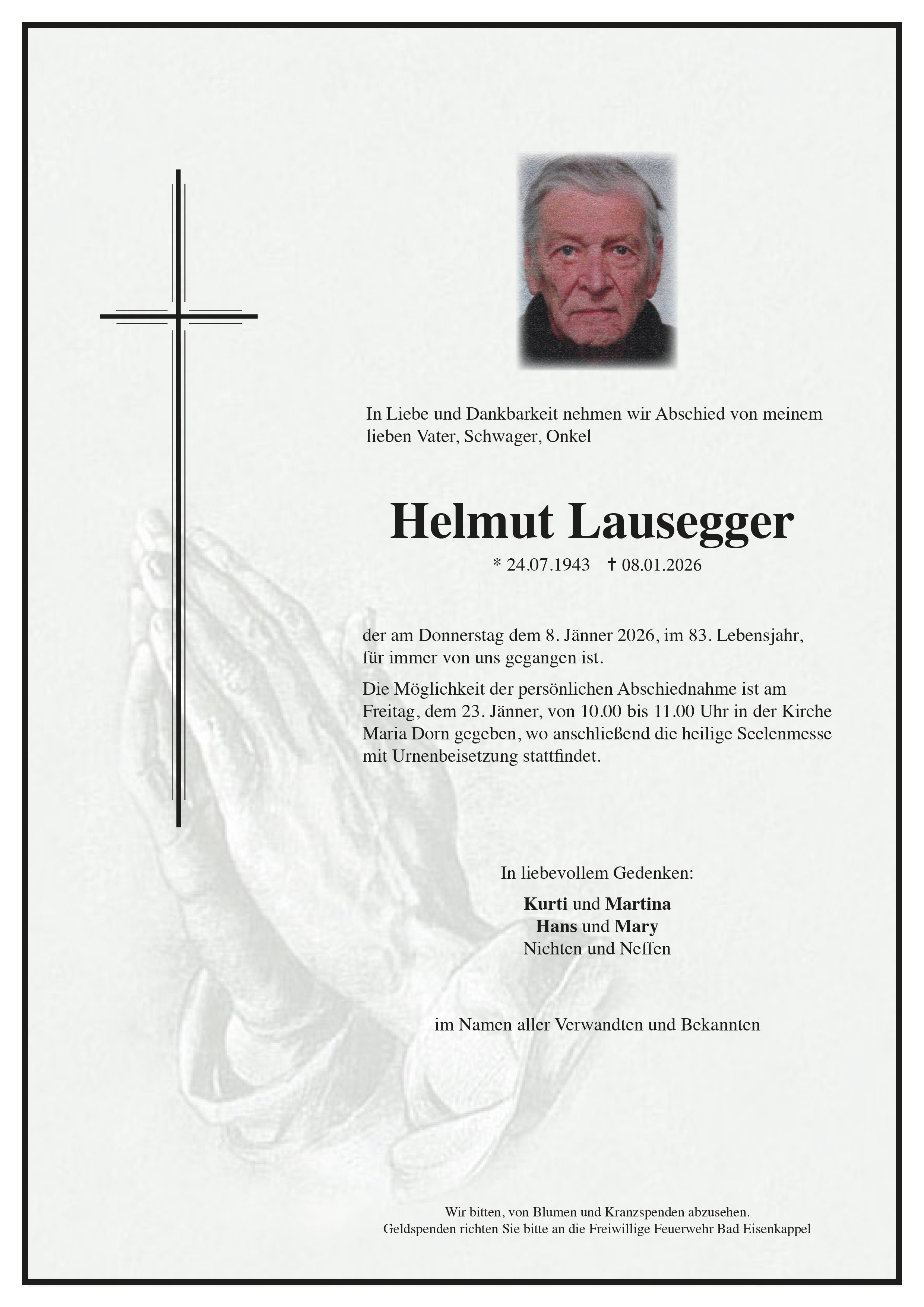 Traueranzeige von Helmut Lausegger